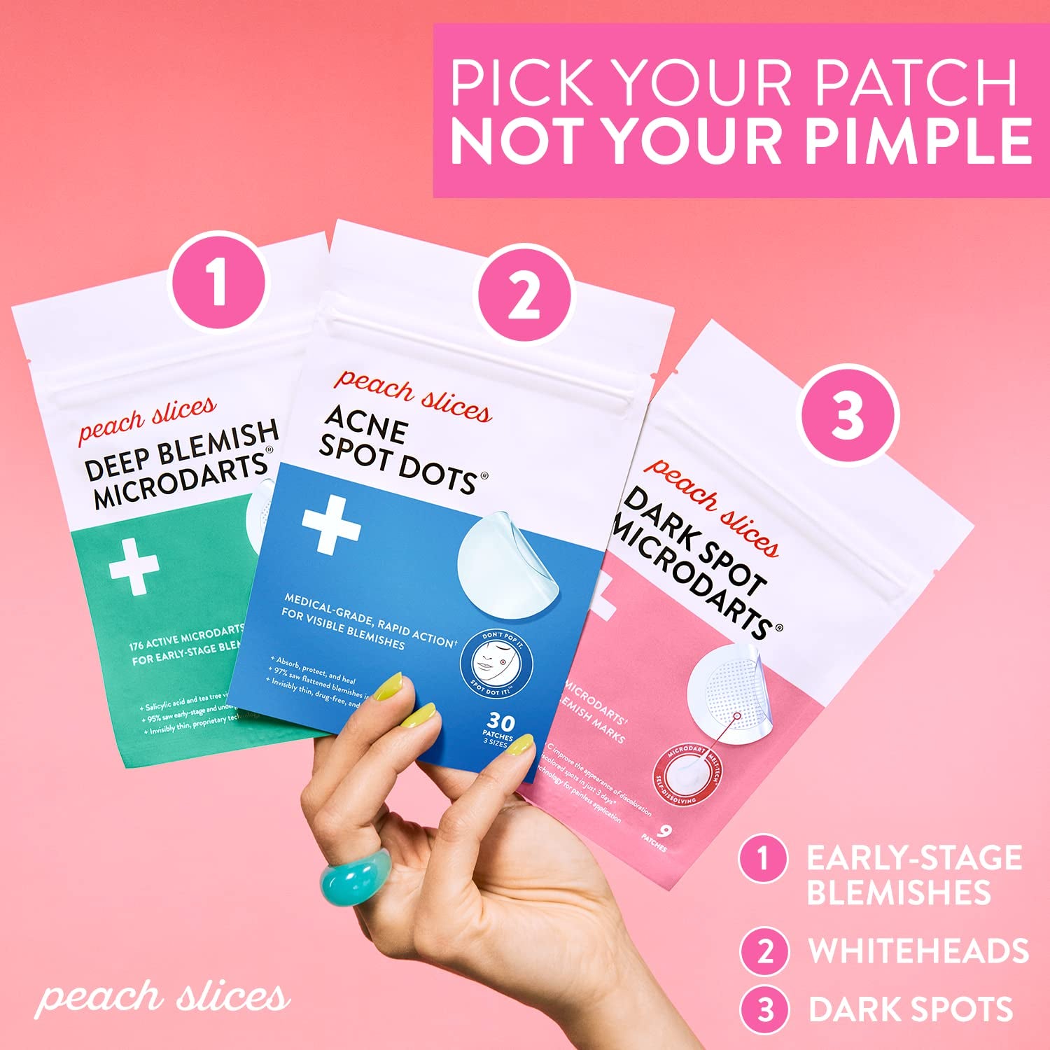 Peach Slices | Acne Spot Dots | Hydrocolloid Acne Patches | for Zits, Blemishes, & Breakouts | Vegan | Cruelty-Free | Pimple Patches | Facial Skin Care Products | 3 Sizes (7Mm, 10Mm, & 12Mm) | 30 Ct