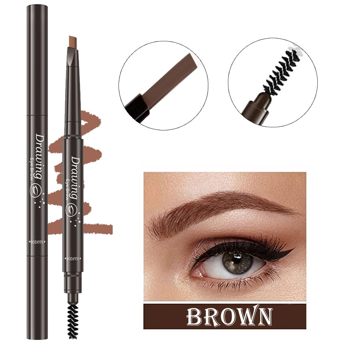 3 Different Silk Fiber Mascara,With Eyebrow Pencil,Eyebrow Brush Natural Waterproof Smudge-Proof,All Day Exquisitely Long, Smudge-Proof Eyelashes (Brown, Black)