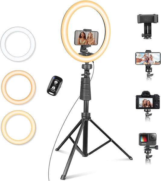 12" Ring Light with Tripod Stand and Phone Holder,Selfie LED Lighting with 62" Phone and Stand,Circle Ringlight for Photography,Tik Tok and Youtube,Compatible with Iphone, Android and Cameras