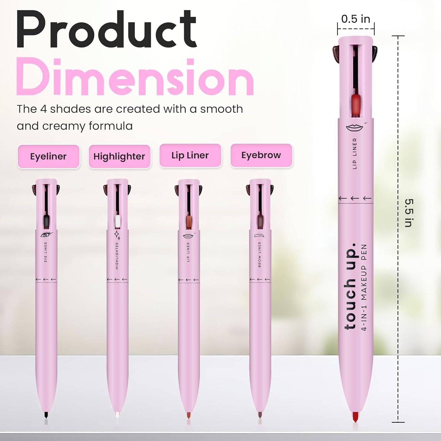 4 in 1 Makeup Pen - Refillable Makeup Pen for Easy Travel - Portable Makeup Set with Colored Eyeliner, Brow & Lip Liner & Highlighter - Cruelty-Free Beauty, Paraben-Free Makeup Pen