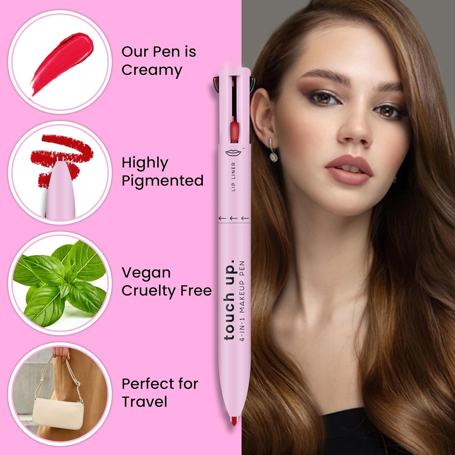 4 in 1 Makeup Pen - Refillable Makeup Pen for Easy Travel - Portable Makeup Set with Colored Eyeliner, Brow & Lip Liner & Highlighter - Cruelty-Free Beauty, Paraben-Free Makeup Pen