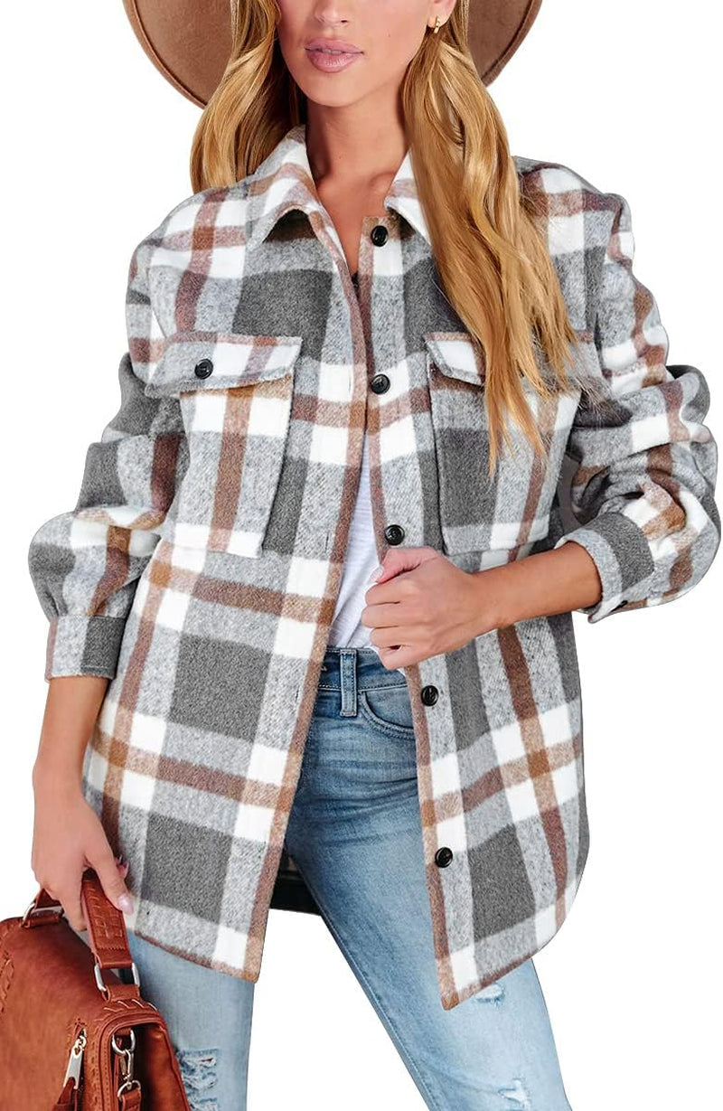 AUTOMET Womens Fall Outfits Fashion Clothes Shackets Flannel Plaid Button down Long Sleeve Shirts Jackets 2024