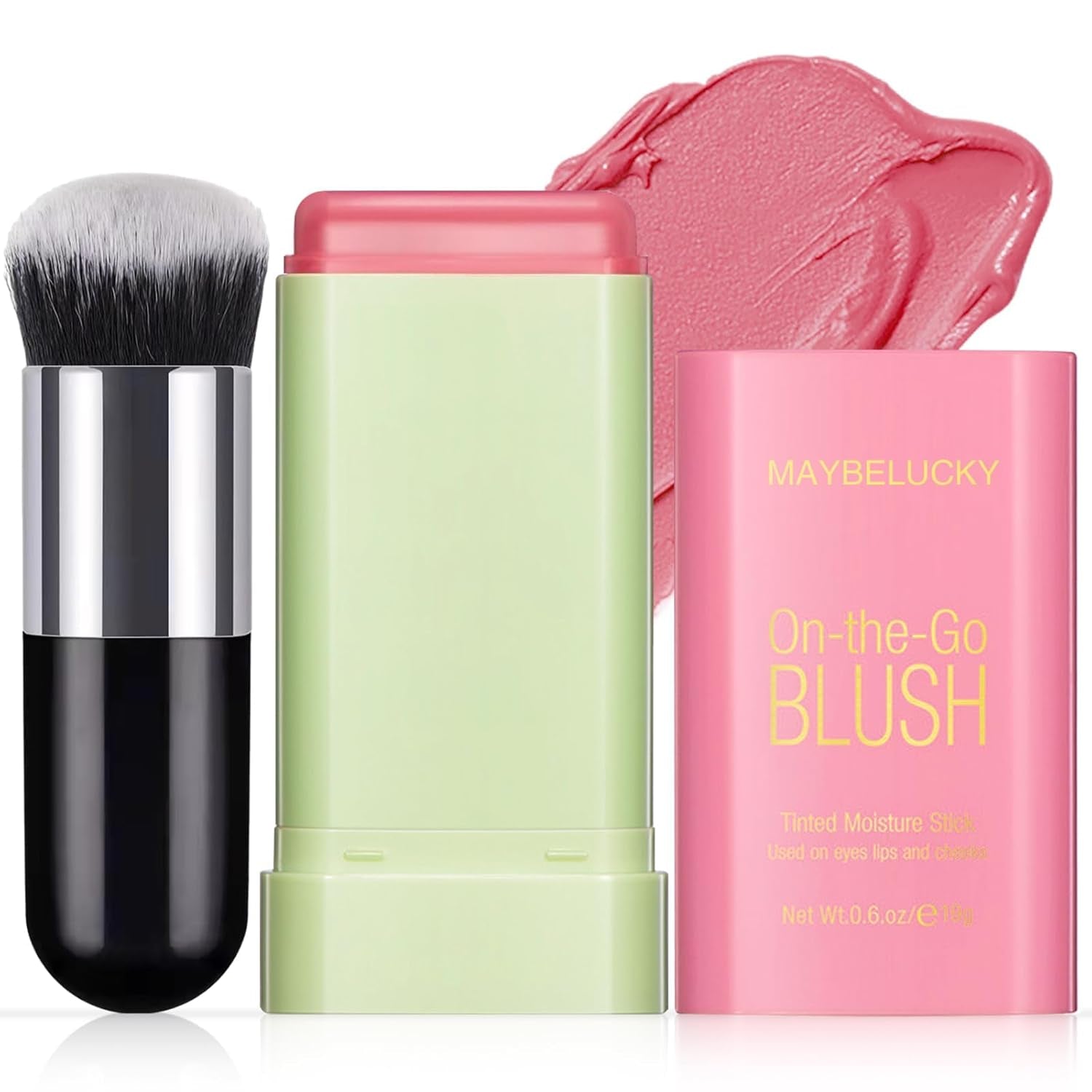 Cream Blush Stick for Cheeks, Multi-Use Makeup Blush Stick for Eyes Lips Face, Travel-Friendly Tinted Solid Moisturizer Matte Blush, Natural Glow Blendable Smooth Blusher with Brush-Hot Red