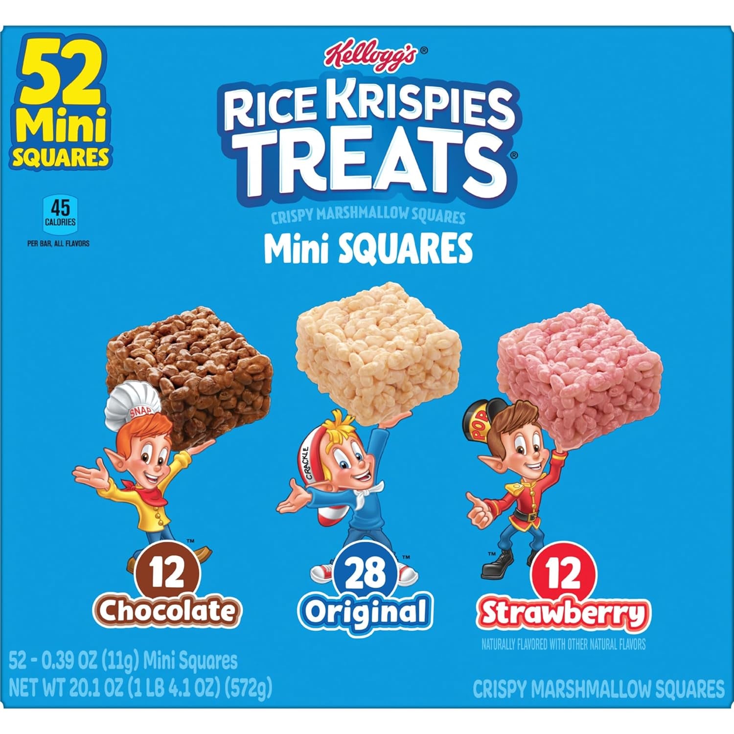 Rice Krispies Treats Mini Crispy Marshmallow Squares, Kids Snacks, Lunch Snacks, Variety Pack, 20.1Oz Box (52 Bars)