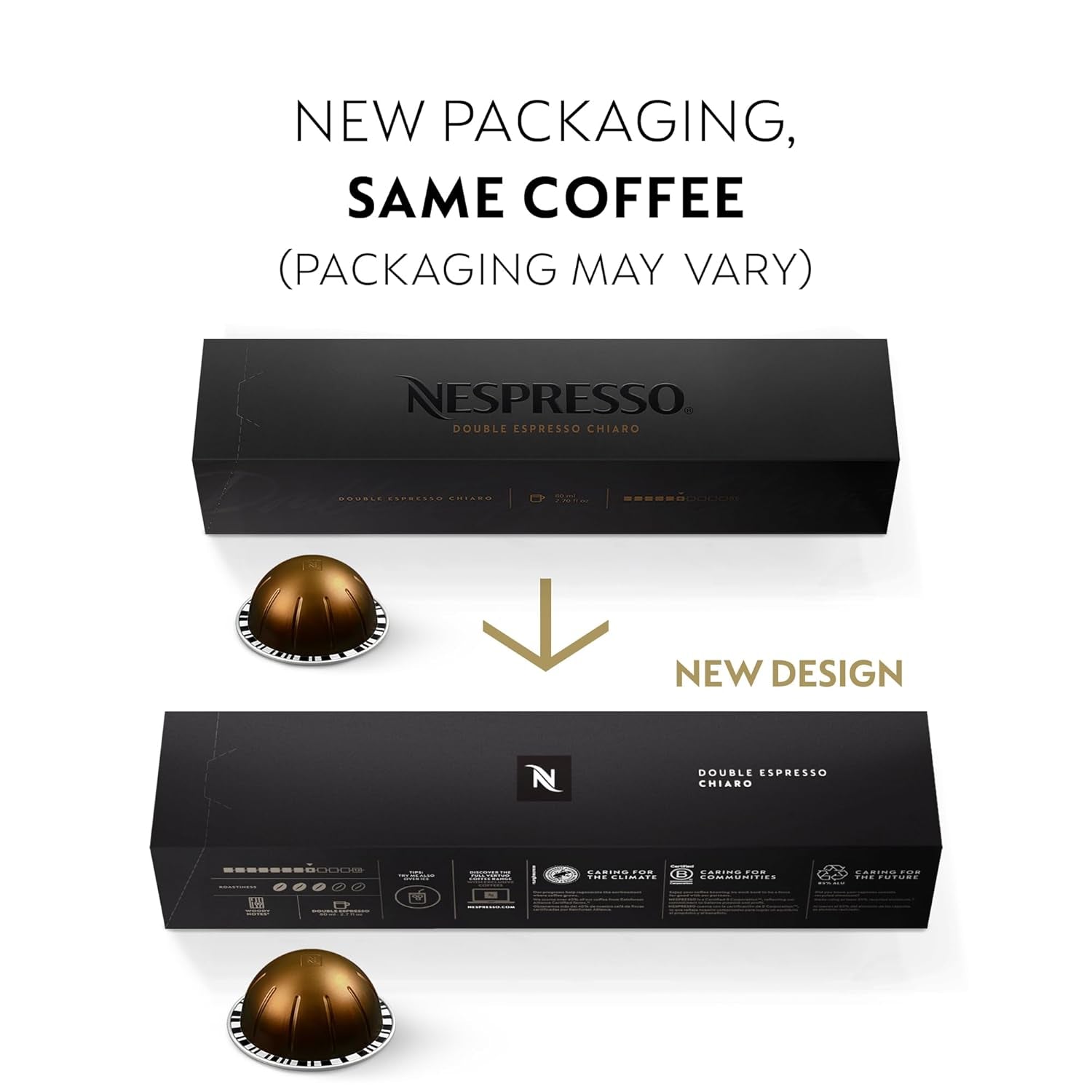 Nespresso Capsules Vertuo, Double Espresso Chiaro, Medium Roast Espresso Coffee, 30-Count Coffee Pods, Brews 2.7Oz.