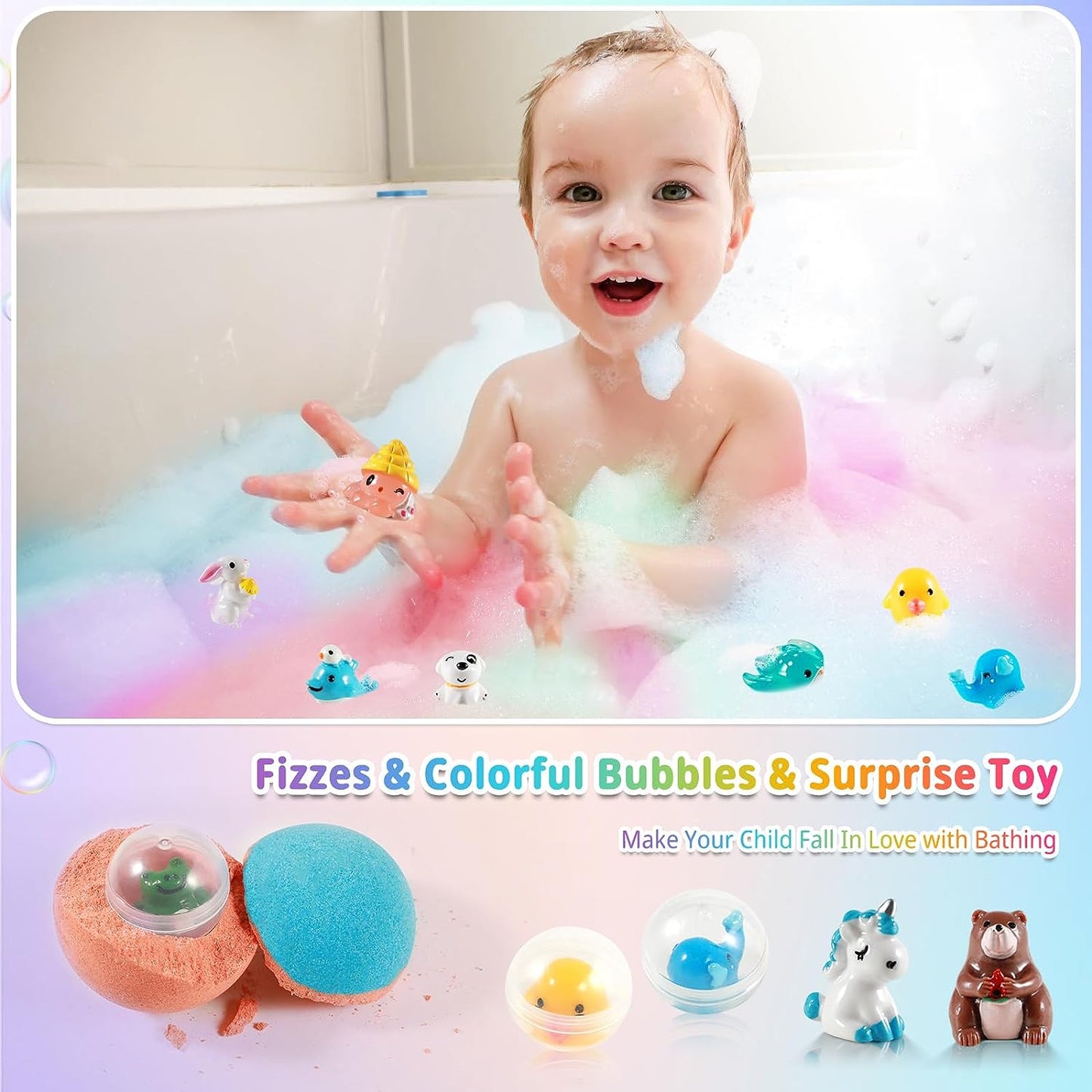 Bath Bombs for Kids with Surprise Inside, 24 Pack Kids Bath Bombs Gift Set, Natural Organic Kids Bubble Bath Fizzy for Girls Boys with Bath Toys Inside