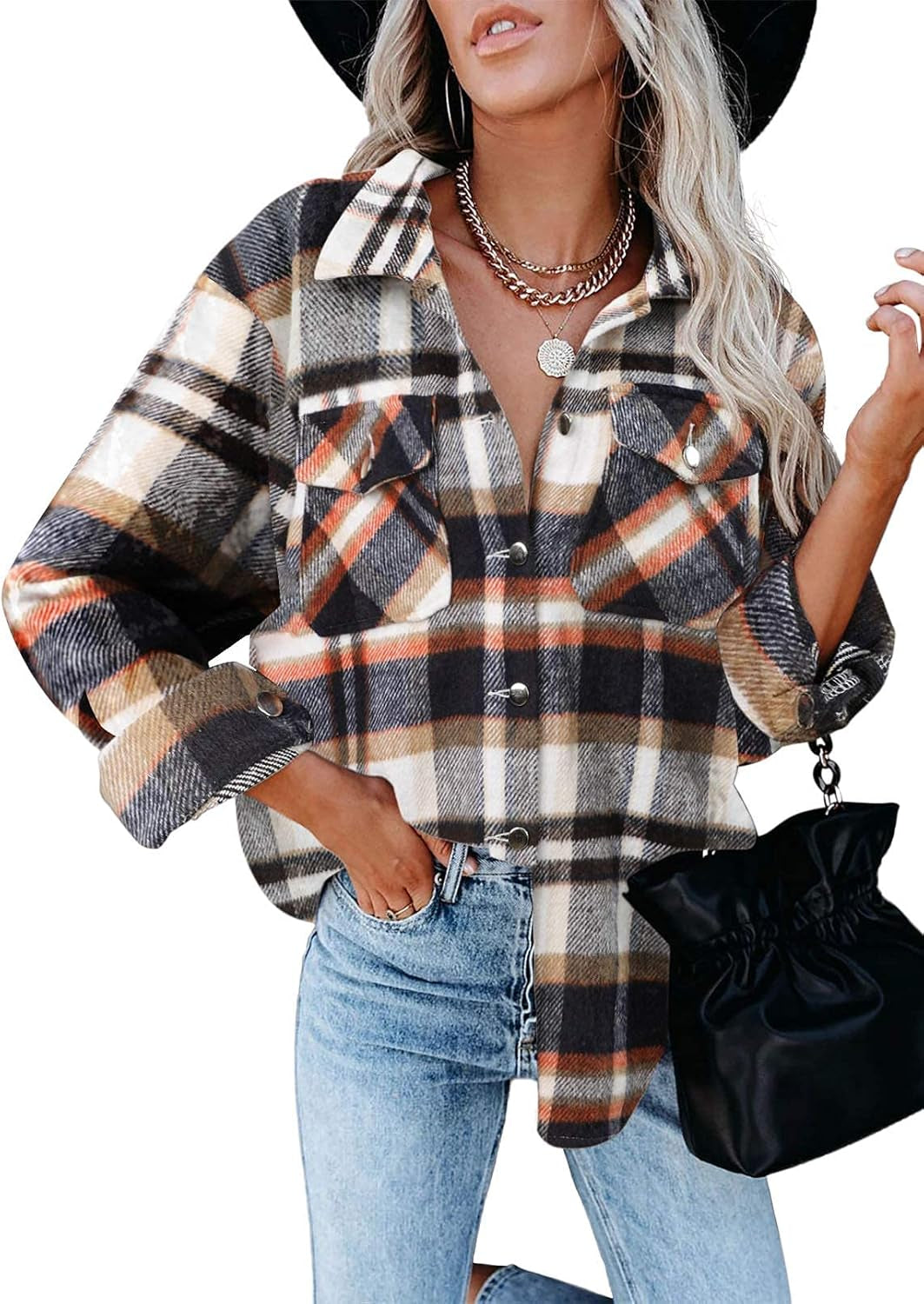 AUTOMET Womens Fall Outfits Fashion Clothes Shackets Flannel Plaid Button down Long Sleeve Shirts Jackets 2024