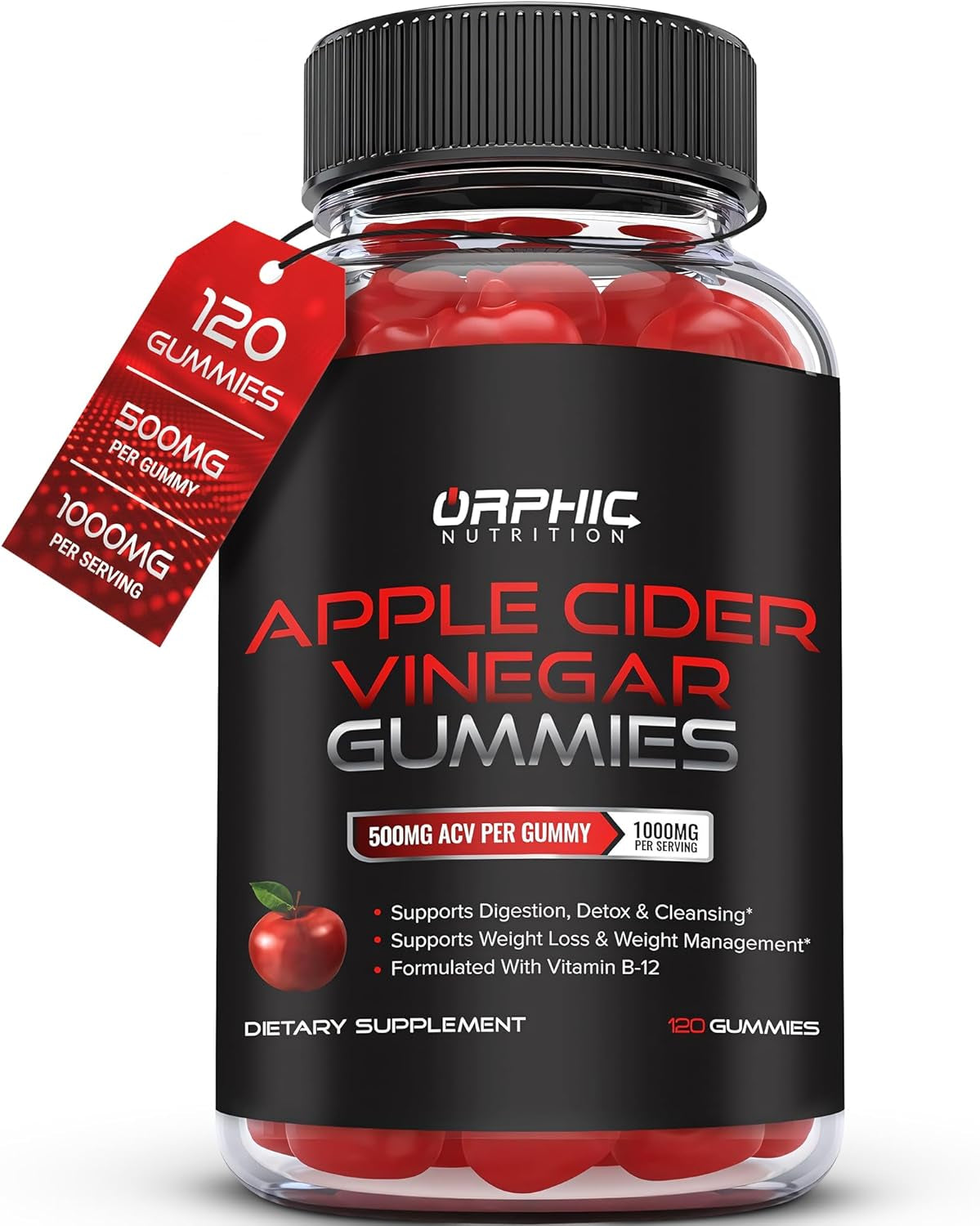 Apple Cider Vinegar Gummies - 1000Mg - Formulated to Support Normal Energy Levels & Gut Health - Supports Digestion, Detox & Cleansing - ACV Gummies W/VIT B12, Beetroot (60 Gummies)