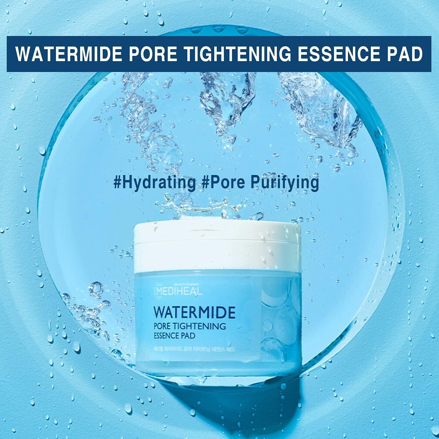 Mediheal Watermide Pore Tightening Essence Toner Pad - Pore Minimizing, Hydrating, and Exfoliating Pads, Cotton Pads Enriched with Sea Water and Ceramide for Nourishment and Hydration, 50 Sheets