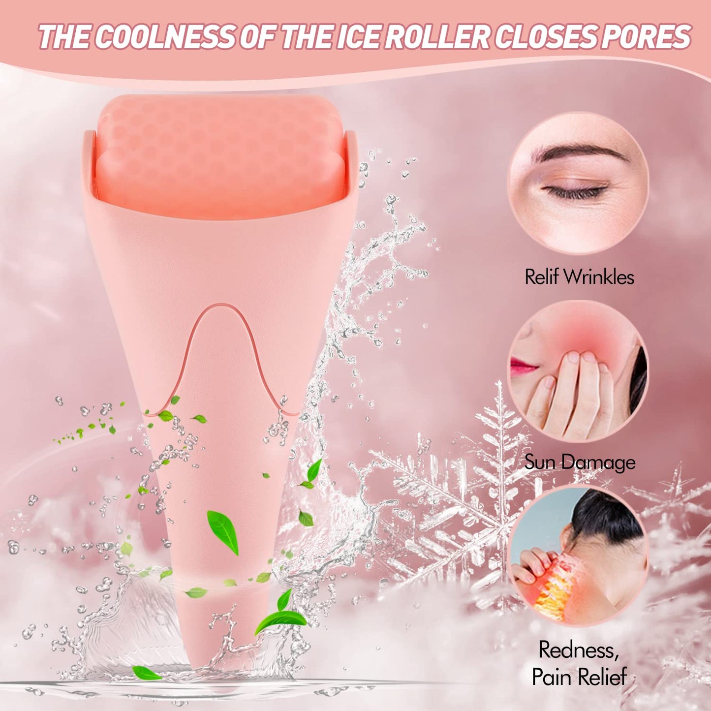 Ice Roller for Face,Eyes,Women Gifts Idea,Therapeutic Cooling to Tighten Brighten Complexion and Reduce Wrinkles,Massager under Eye Puffiness,Migraine and Pain Relidf (Pink)