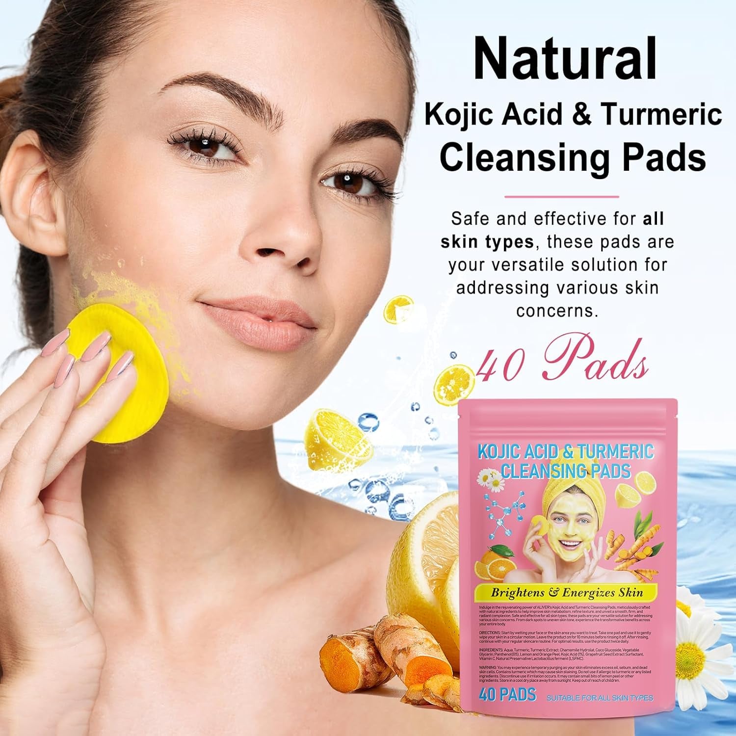 Turmeric Cleansing Pads for Dark Spots,Turmeric Cleansing Pads for Face,Turmeric Face Scrub Pads,Turmeric Pads for Face Cleansing and Exfoliation (40 PCS)