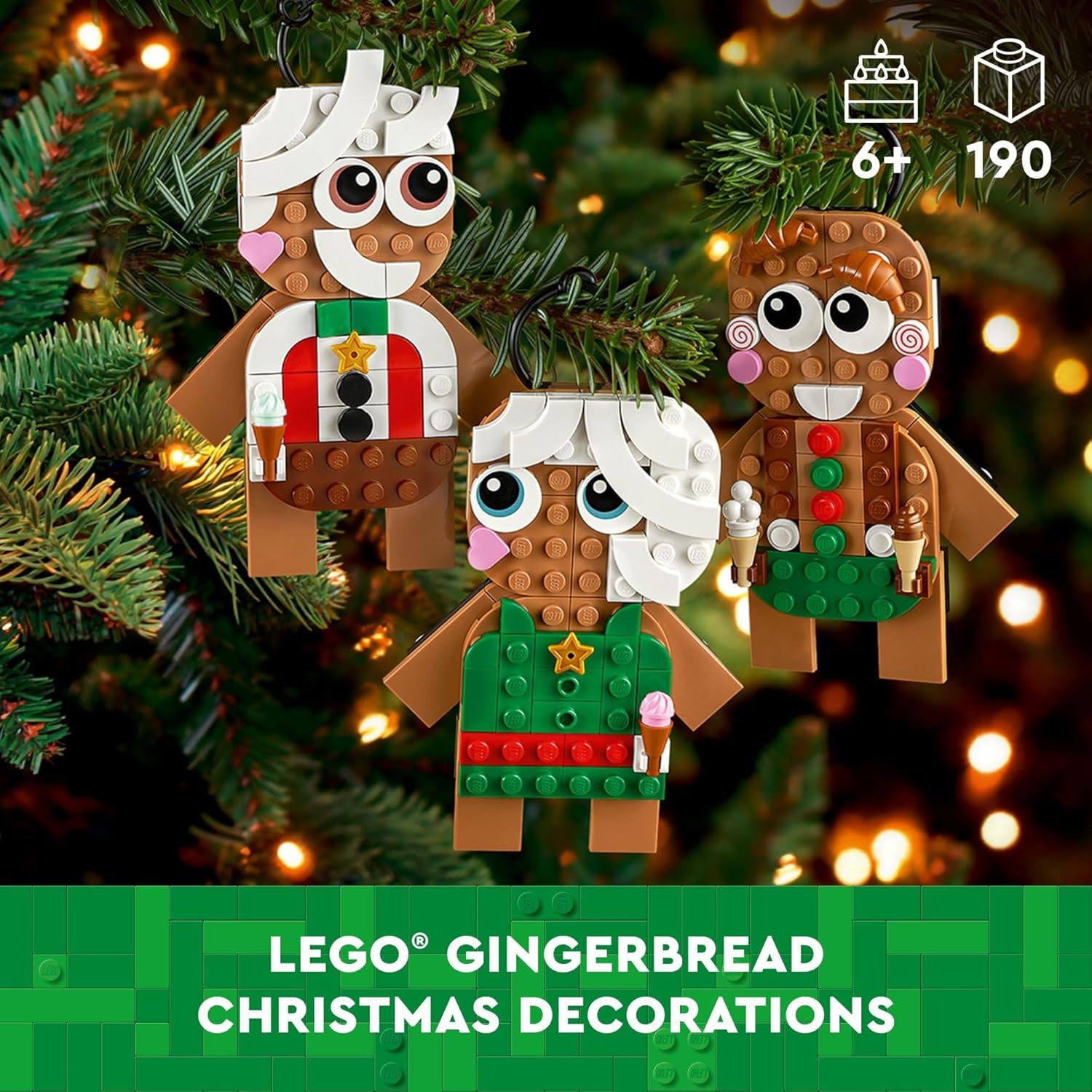 LEGO Gingerbread Ornaments Building Toy, Festive Gingerbread Décor, Great Family Activity or Holiday Decoration, Gift for 6 Year Old Kids, Boys and Girls, 40642