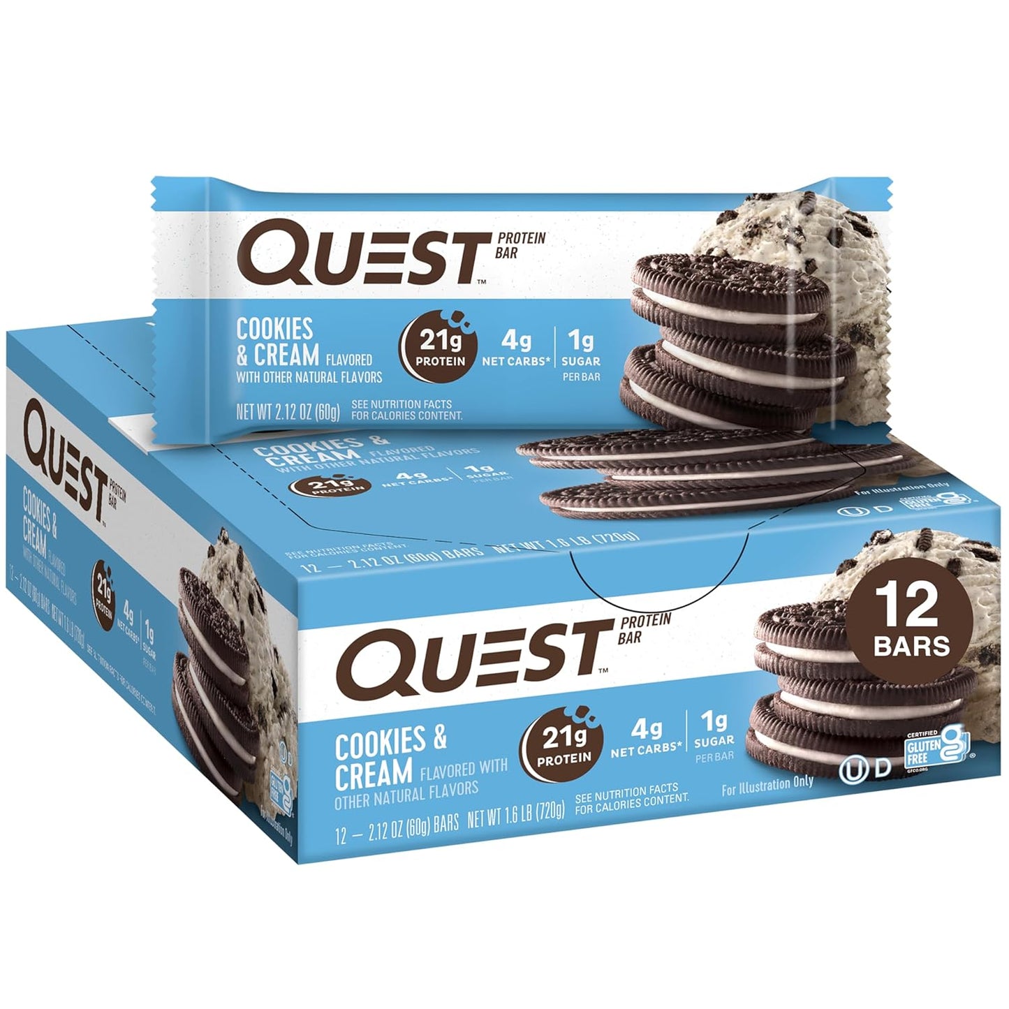 Quest Nutrition Chocolate Chip Dough Cookie Protein Bars, 21G Protein, 1G Sugar, 4G Net Carb, Gluten Free, Keto Friendy, 12 Count