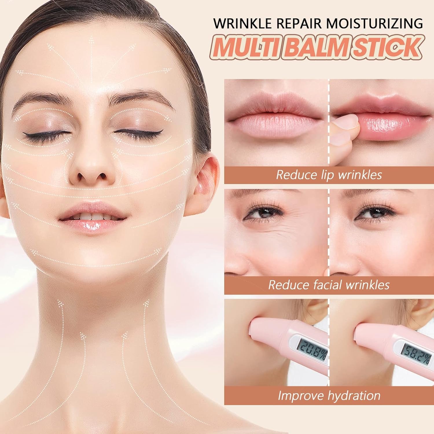 2PCS Wrinkle Repair Moisturizing Multi Balm Stick, Anti-Wrinkle Face Balm Eye Balm Body Hydrating Face Moisturizer, Wrinkle Balm Stick Face Skin Collagen Moisturizer for Dry Skin (7G/0.246 Oz)