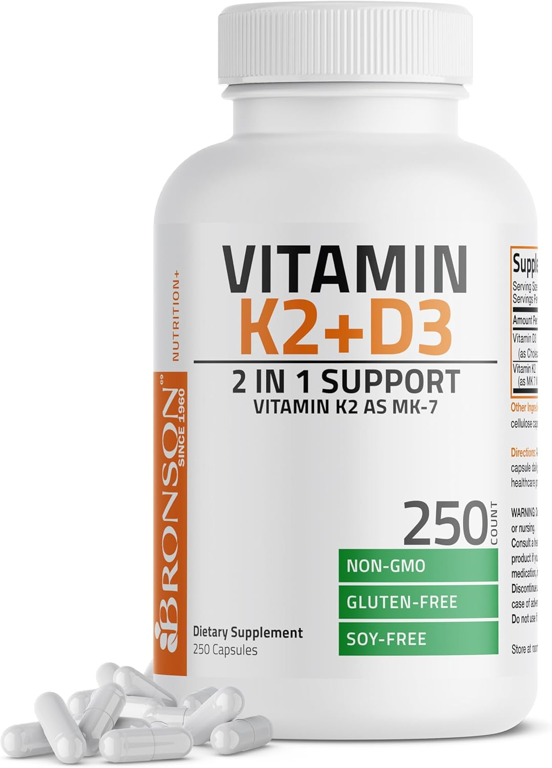 Bronson Vitamin K2 (MK7) with D3 Supplement Non-Gmo Formula 5000 IU Vitamin D3 & 90 Mcg Vitamin K2 MK-7 Easy to Swallow Vitamin D & K Complex, 120 Capsules.