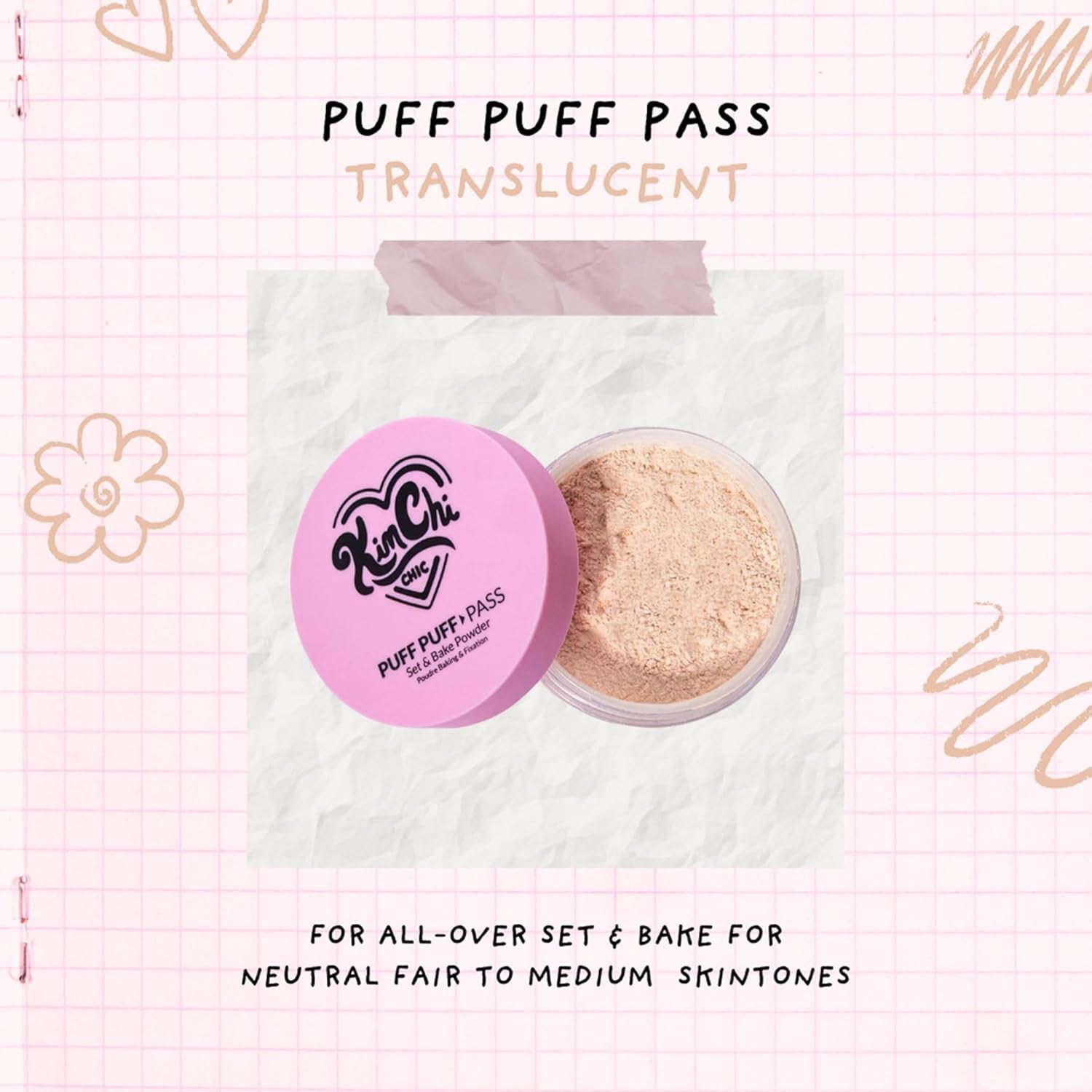 Kimchi Chic Beauty Puff Puff Pass Set and Bake Powder, Loose Face Powder with Extra Fluffy Setting Powder Puff, Soft Natural Face Makeup for Uneven Skin Tone, 03 Translucent