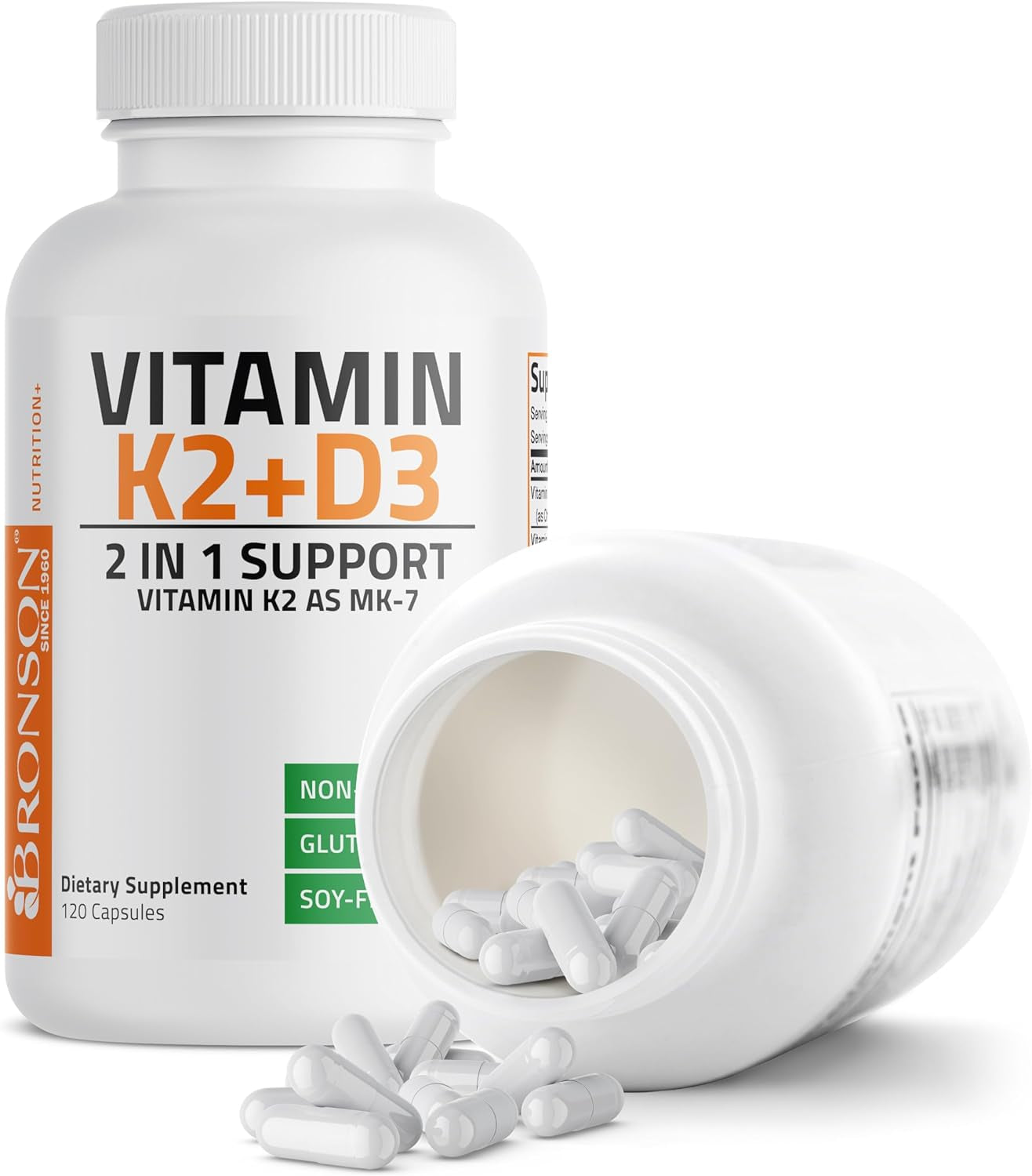 Bronson Vitamin K2 (MK7) with D3 Supplement Non-Gmo Formula 5000 IU Vitamin D3 & 90 Mcg Vitamin K2 MK-7 Easy to Swallow Vitamin D & K Complex, 120 Capsules.