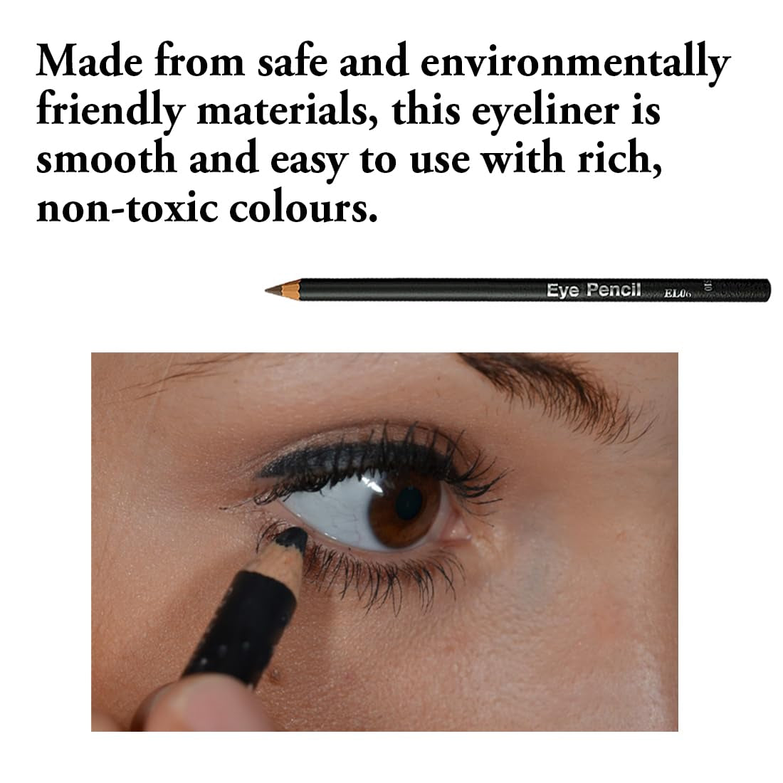 Wooden Eyeliner Pencil, Waterproof Long Lasting Makeup Eye Liner, Easy Application, [5-In-1]Eyeliner *1; Eyebrow Razor *1; Eyebrow Stencil *3, Black #-0304085