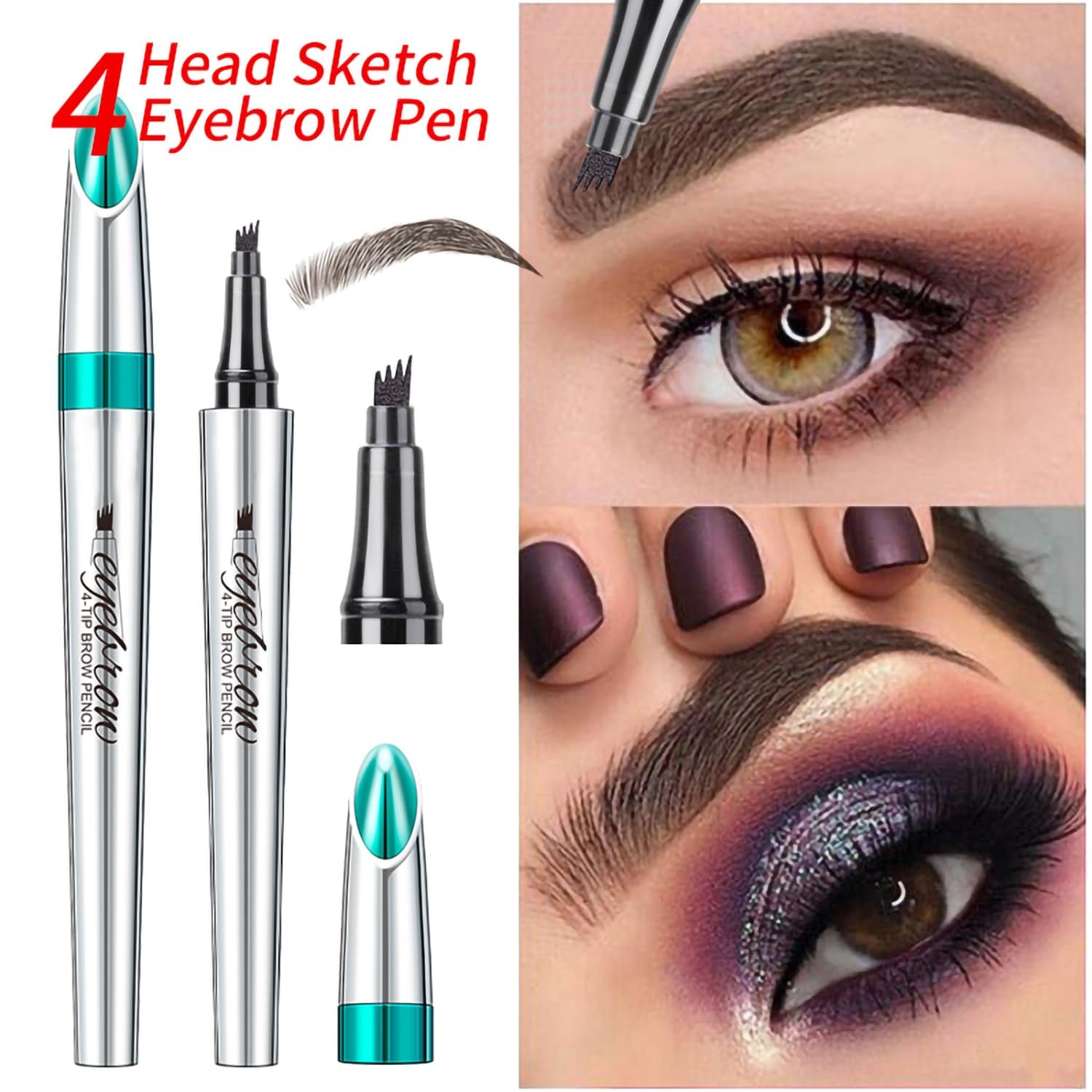 Eyebrow Pencil,3D Microblading Eyebrow Tattoo Pencil 4 Fork Tip,Eye Makeup Long-Lasting Waterproof & Smudge-Proof Natural Eyebrow Hair Eyebrow Pencil (2#Red-Brown)