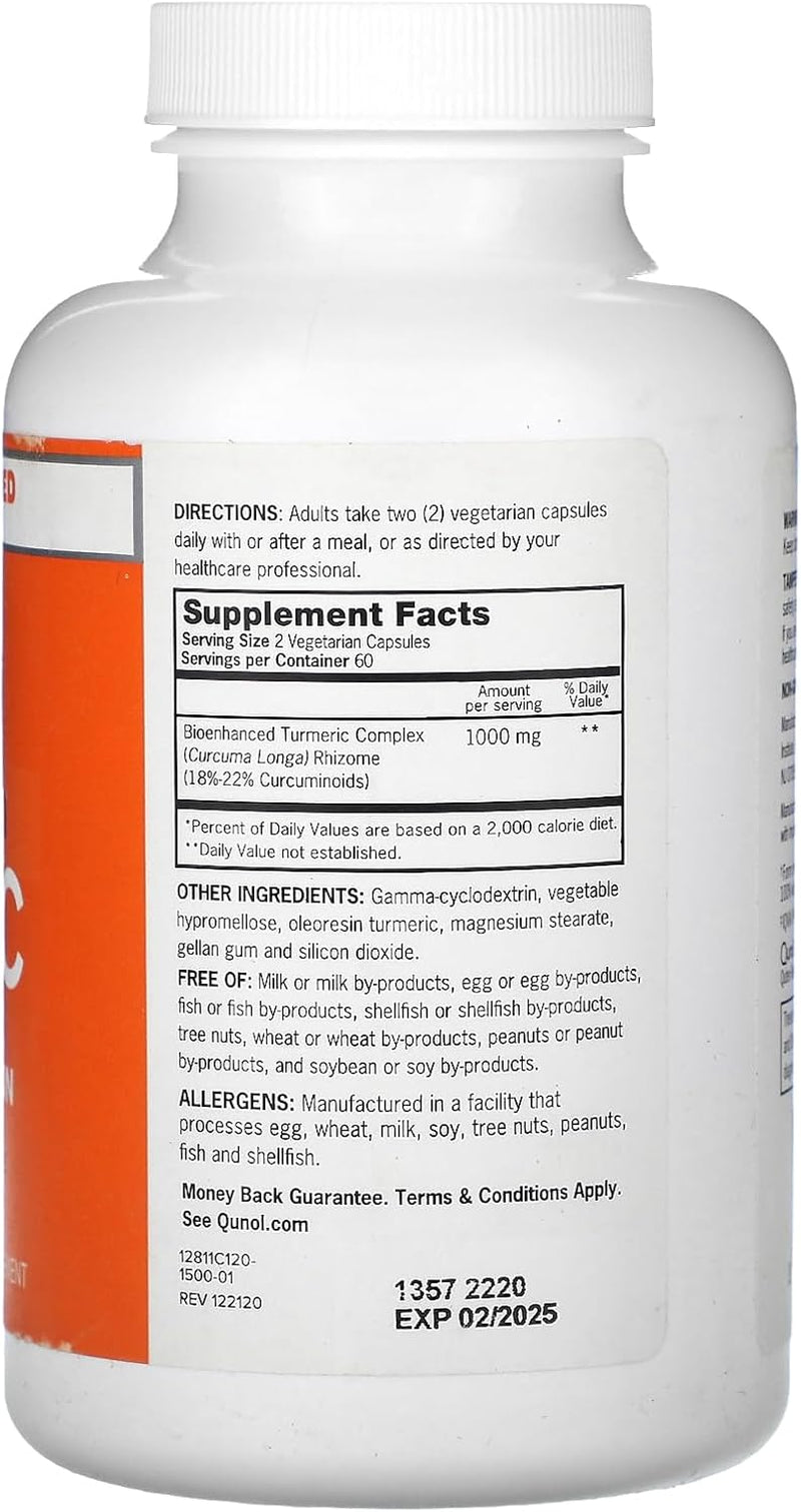 Qunol Turmeric Curcumin Supplement, Turmeric 1000Mg with Ultra High Absorption, Joint Support Supplement, Extra Strength Turmeric Capsules, 2 Month Supply, 120 Count (Pack of 1)