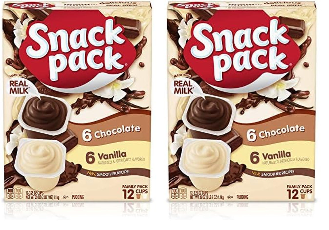 Snack Pack Chocolate and Vanilla Flavored Pudding Cups Family Pack, 12 Count Pudding Cups (1 Pack)