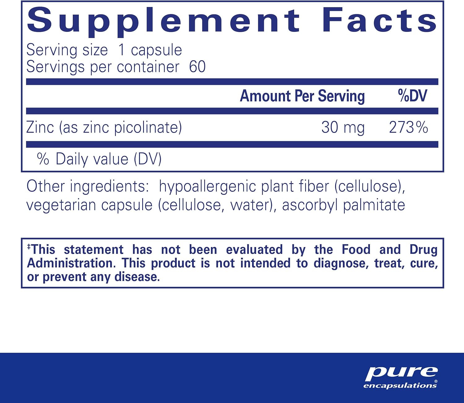 Pure Encapsulations Zinc 30 Mg - Supplement for Immune System Support, Growth and Development, and Wound Healing* - with Zinc Picolinate 30 Mg - 60 Capsules