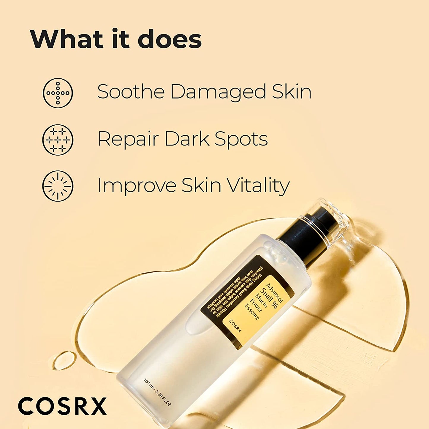 COSRX Snail Mucin 96% Power Face Serum 3.38 Fl Oz 100Ml, Hydrating Serum for Face, Self Care, Glow Skin under Makeup, Korean Skin Care, Korean Beauty