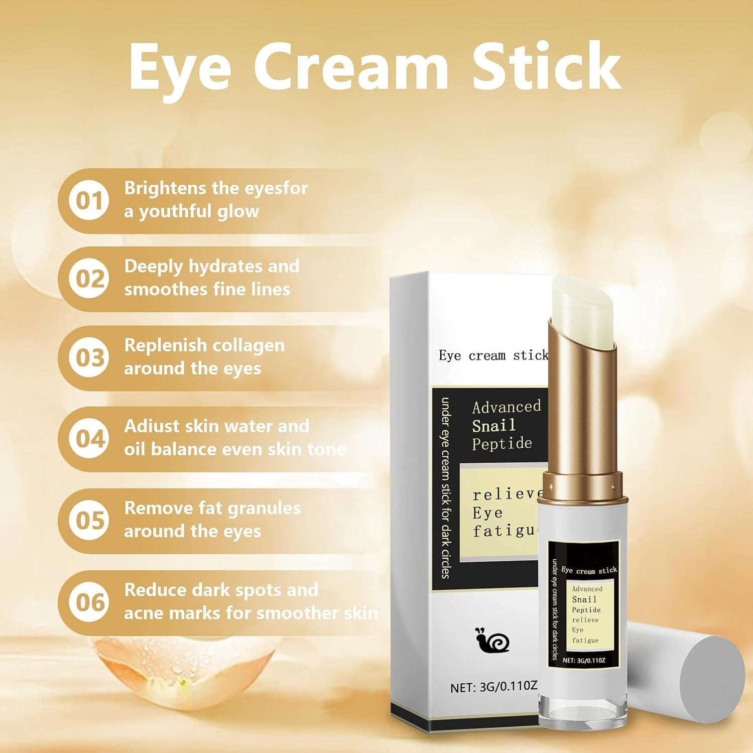 COSMOO Snail Peptide Advanced under Eye Cream for Dark Circles, with Snail Mucin, Advanced Snail Eye Stick for Puffiness & Bags, Reduce Wrinkles, Fine Lines, Moisturizating Skin