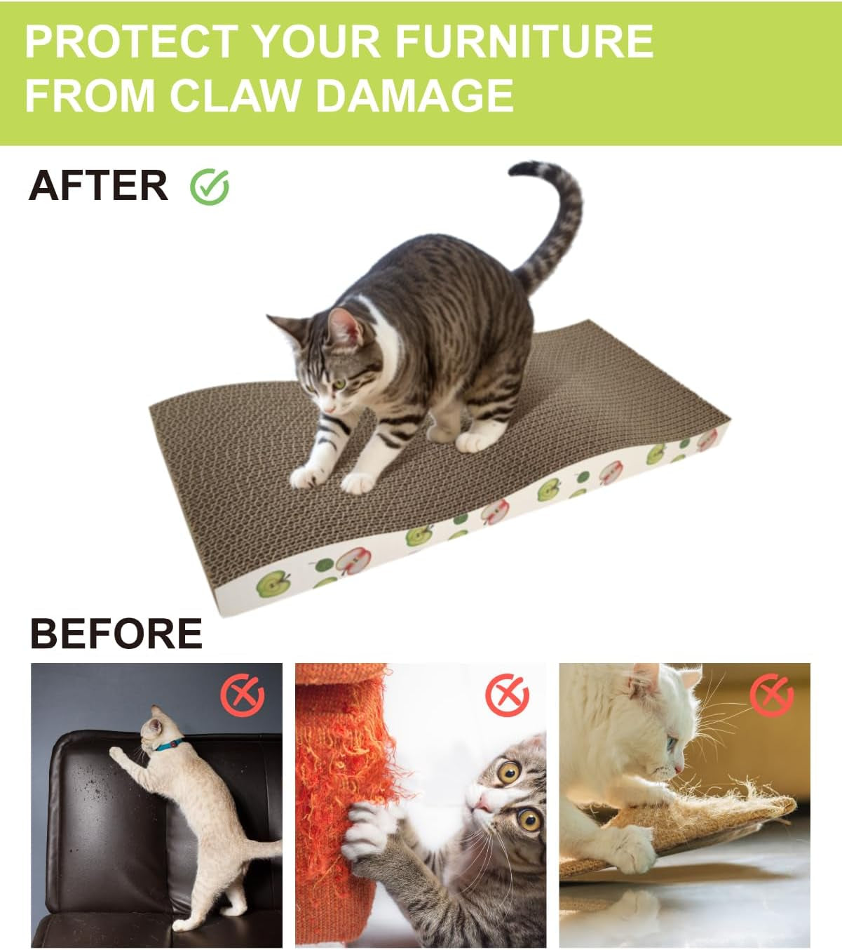 Cat Scratching Board, Corrugate Cat Scratcher for Indoor Cats with Catnip, Cat Scratch Pad with Premium Scratch Textures Design, Cardboard Cat Scratcher with Double-Sided Usability (Pack of 2)