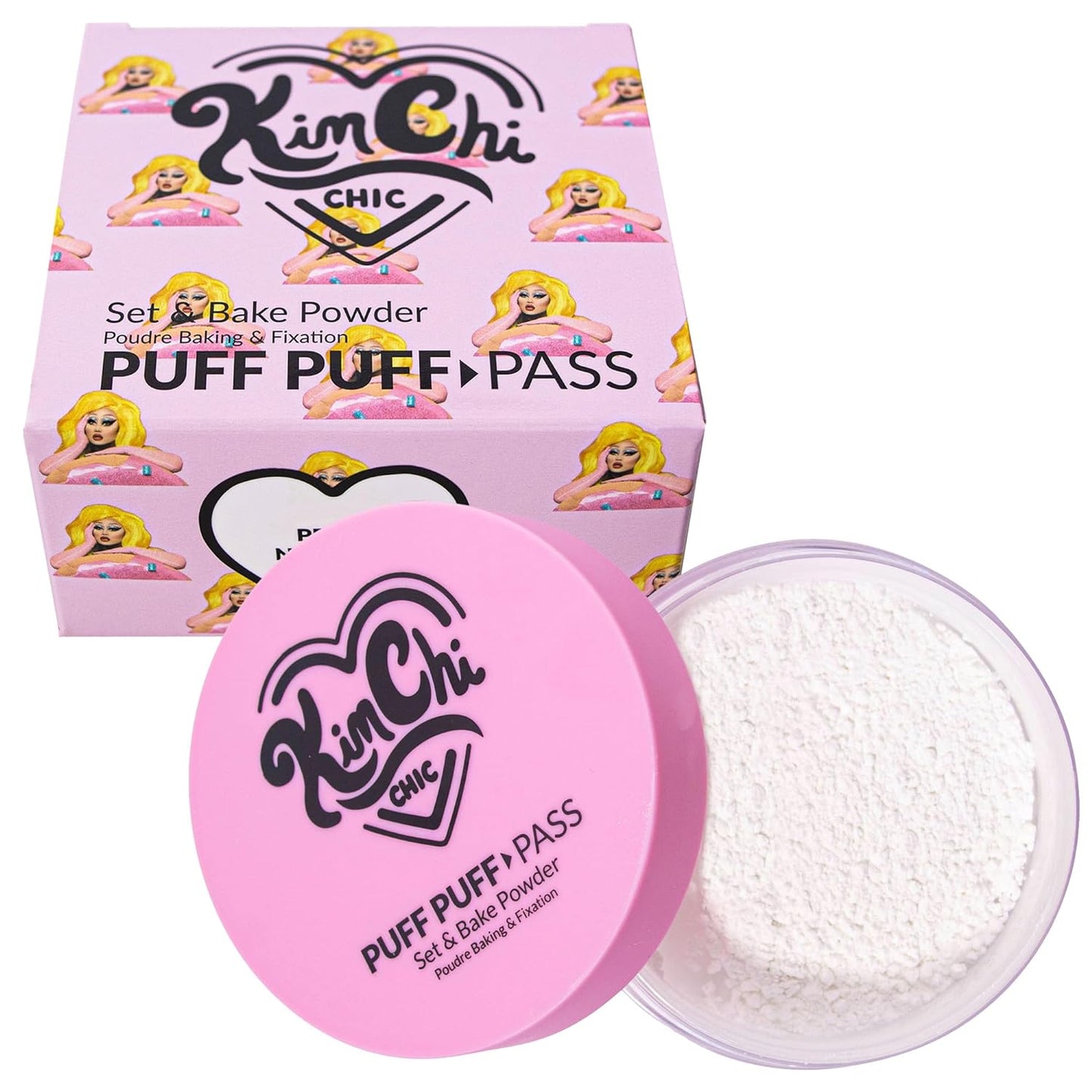 Kimchi Chic Beauty Puff Puff Pass Set and Bake Powder, Loose Face Powder with Extra Fluffy Setting Powder Puff, Soft Natural Face Makeup for Uneven Skin Tone, 03 Translucent
