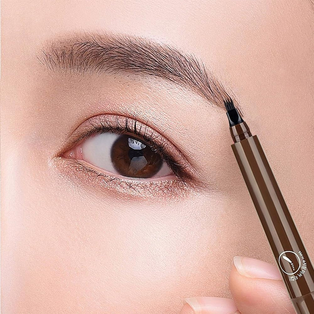 Magic Eyebrow Pencil, 2024 New 3D Waterproof Microblading Eyebrow Pencil Contouring Pen, 4 Tipped Precise Brow Pen, Fine Stroke Microblading Eyebrow Pencil Natural Makeup,(Dark-Brown#2)