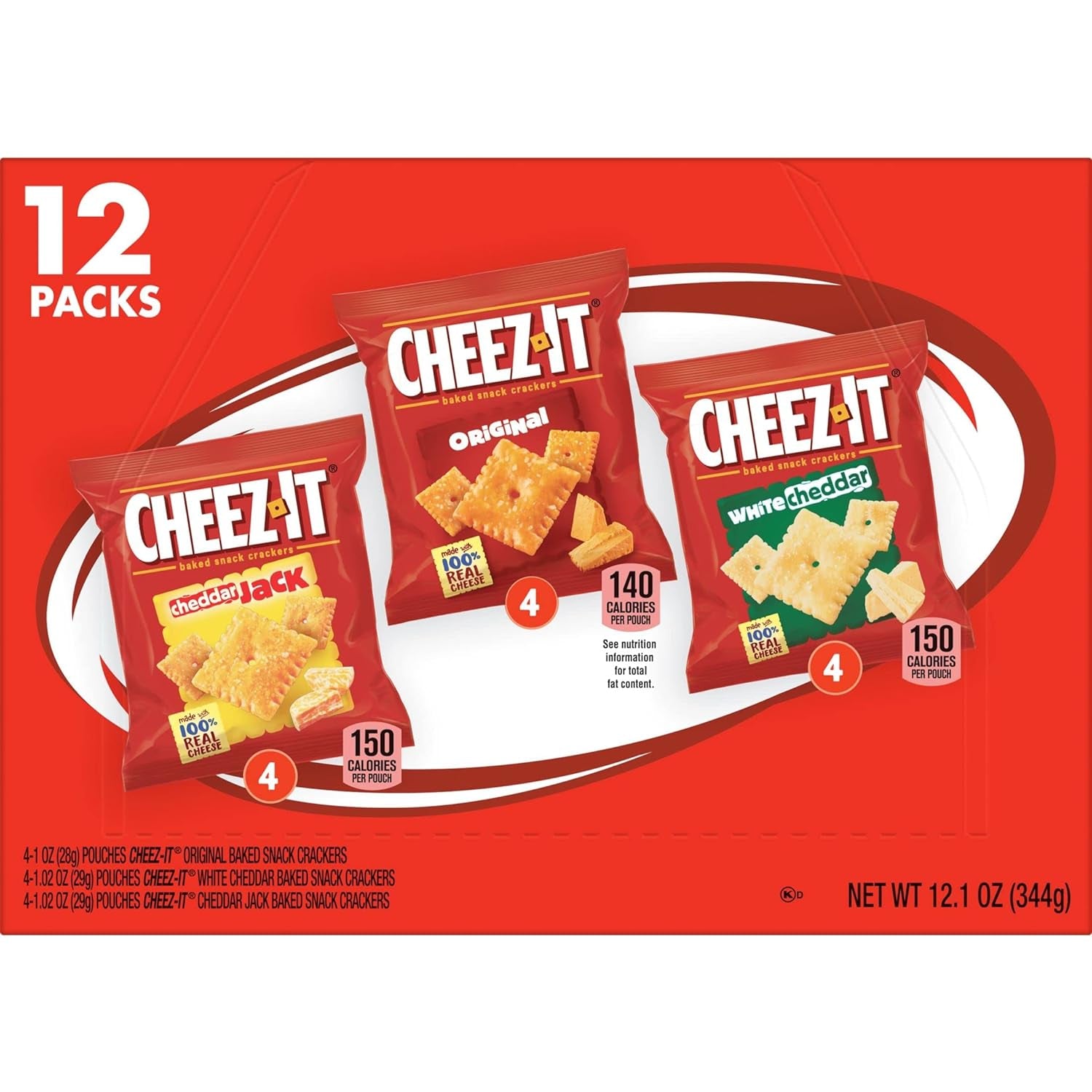 Cheez-It Cheese Crackers, Baked Snack Crackers, Lunch Snacks, Variety Pack, 12.1Oz Box (12 Packs)