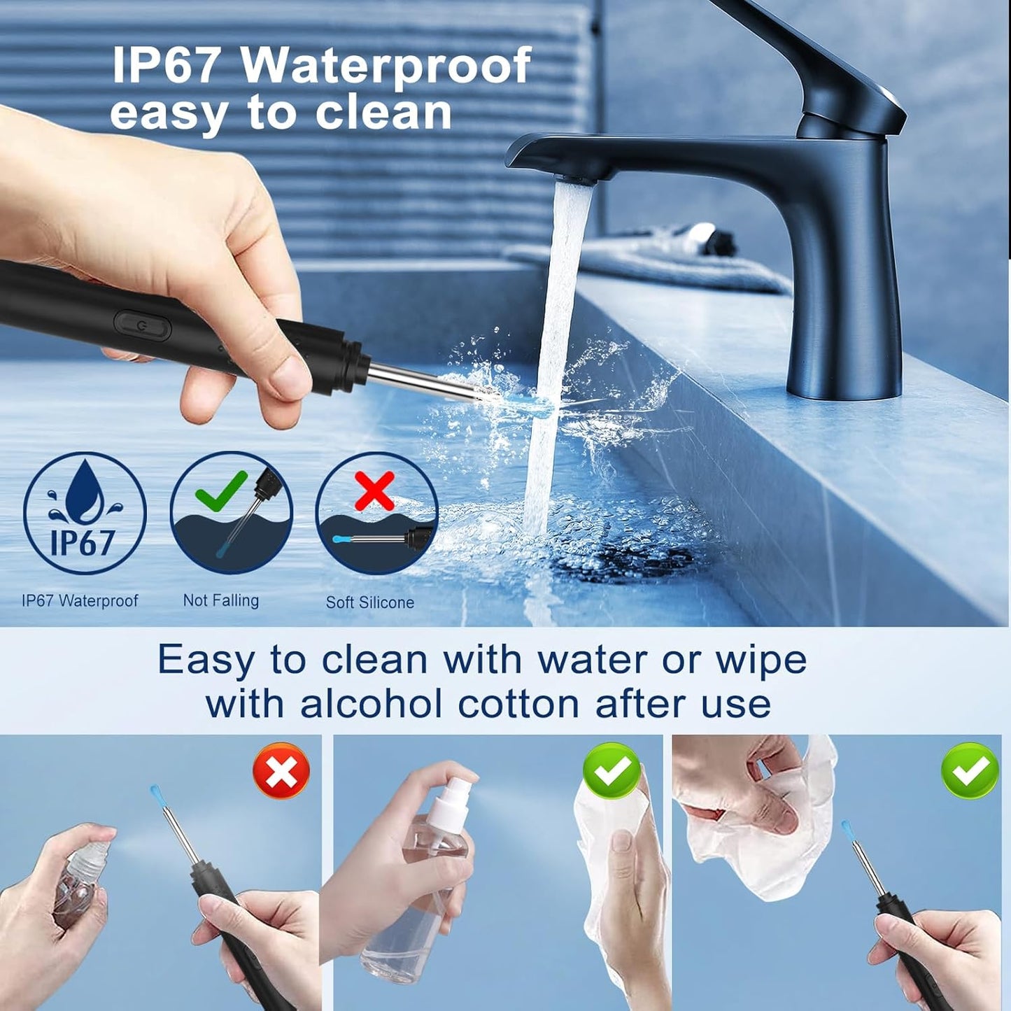 Ear Wax Removal, Ear Cleaner with Camera with 1296P, Earwax Removal Kit with 9 Ear Pick and 8 Traditional Tools, Built-In Wifi IP67 Waterproof, Ear Cleaning Kit for Iphone,Ipad,Android (Black)
