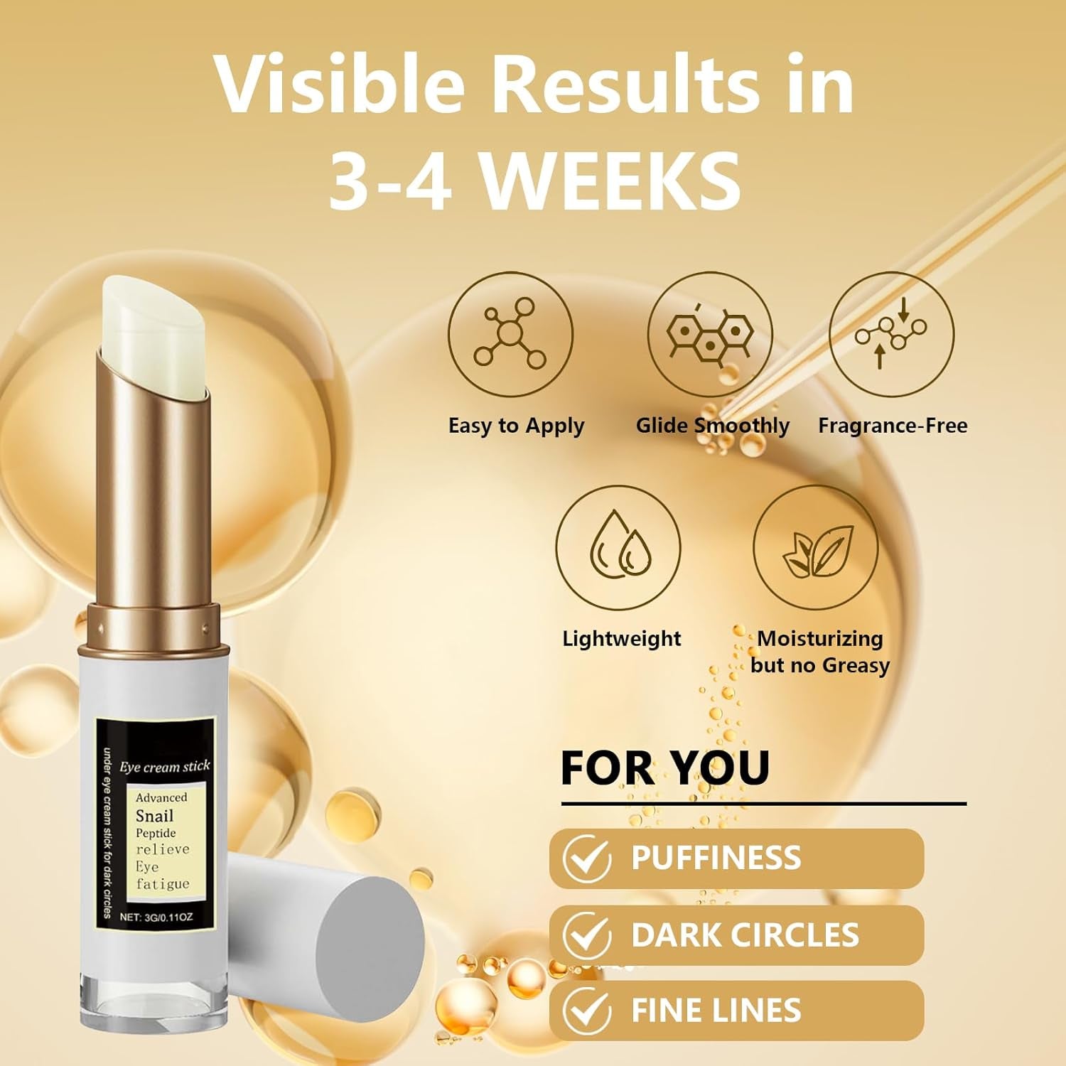 COSMOO Snail Peptide Advanced under Eye Cream for Dark Circles, with Snail Mucin, Advanced Snail Eye Stick for Puffiness & Bags, Reduce Wrinkles, Fine Lines, Moisturizating Skin