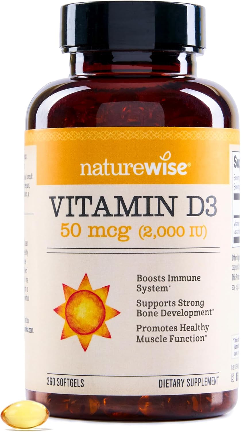 Naturewise Vitamin D3 5000Iu (125 Mcg) 1 Year Supply for Healthy Muscle Function, and Immune Support, Non-Gmo, Gluten Free in Cold-Pressed Olive Oil, Packaging Vary ( Mini Softgel), 360 Count