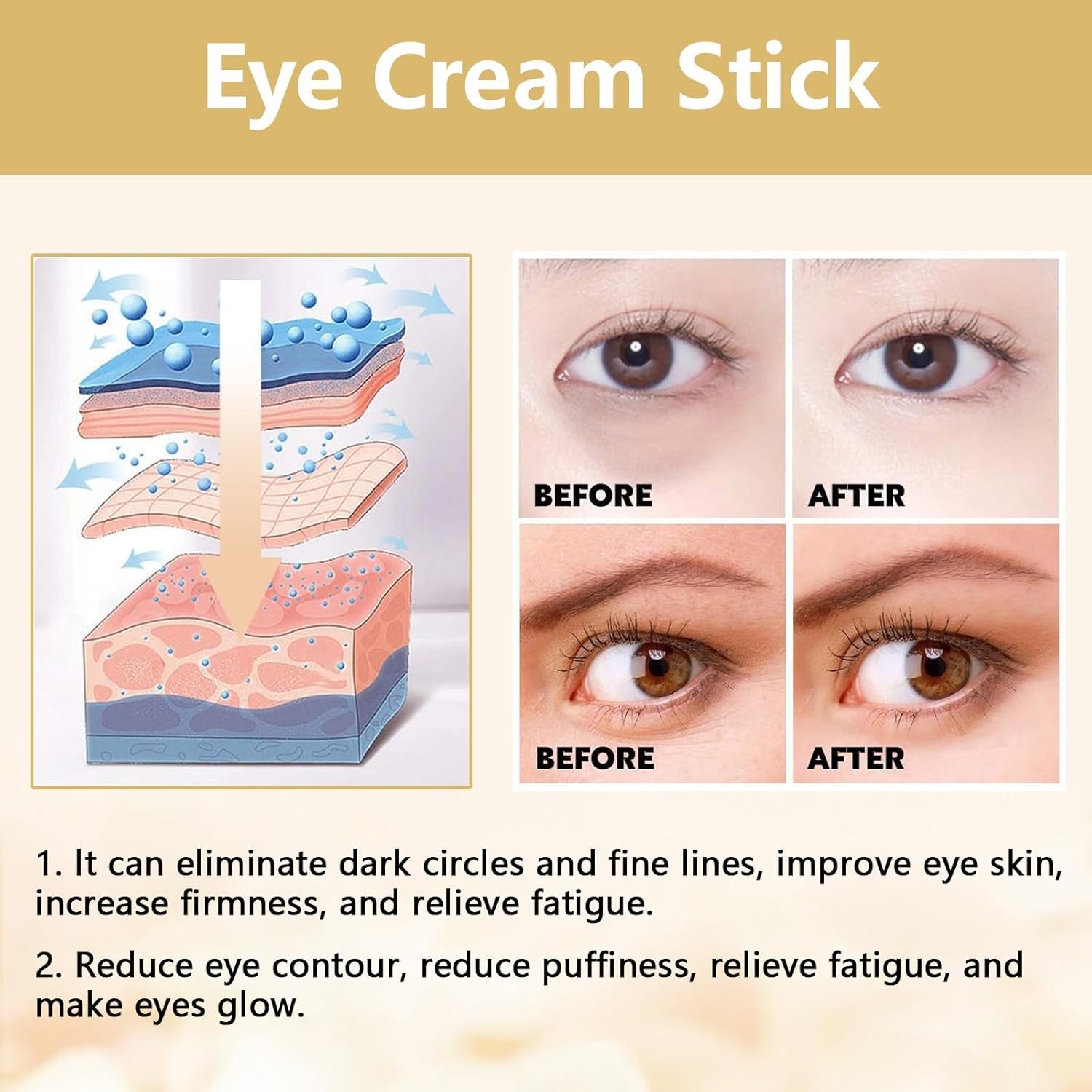 COSMOO Snail Peptide Advanced under Eye Cream for Dark Circles, with Snail Mucin, Advanced Snail Eye Stick for Puffiness & Bags, Reduce Wrinkles, Fine Lines, Moisturizating Skin