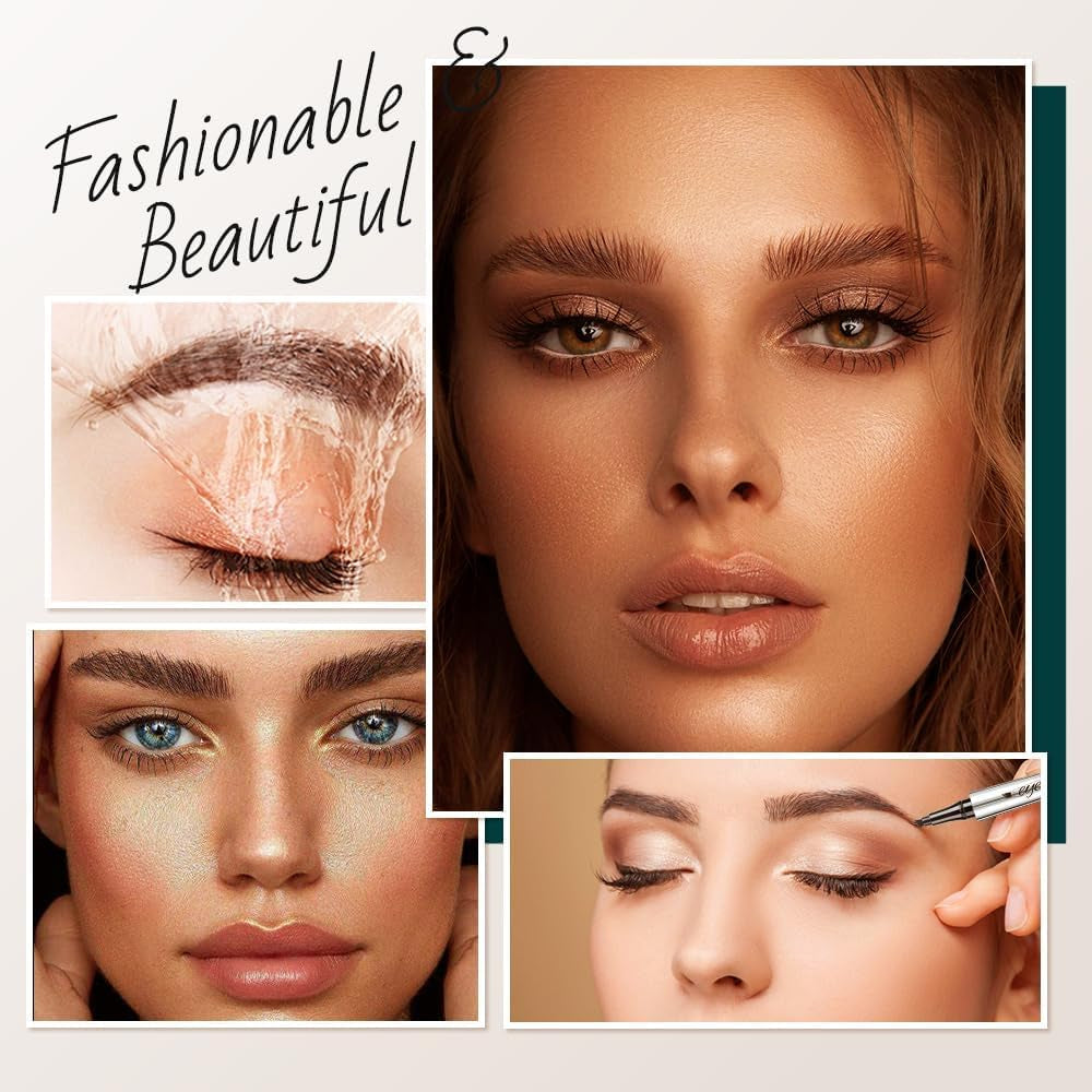 Magic Eyebrow Pencil, 2024 New 3D Waterproof Microblading Eyebrow Pencil Contouring Pen, 4 Tipped Precise Brow Pen, Fine Stroke Microblading Eyebrow Pencil Natural Makeup,(Dark-Brown#2)