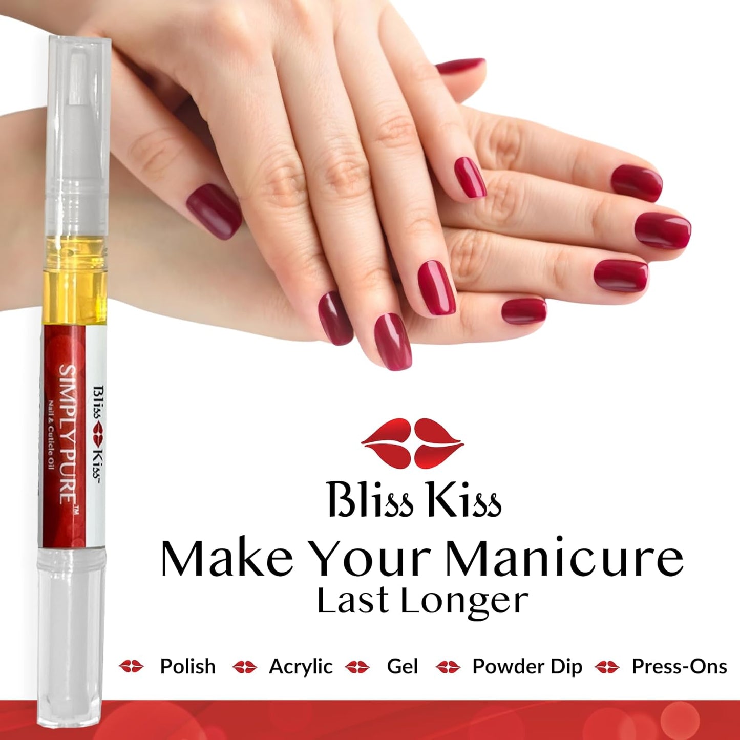 Bliss Kiss | 1 Fragrance Free | Nail Oil Cuticle Pen W/Vitamin E & Jojoba⏤Nail Strengthener Nail Growth Serum for Brittle Peeling Breaking Thin Nails