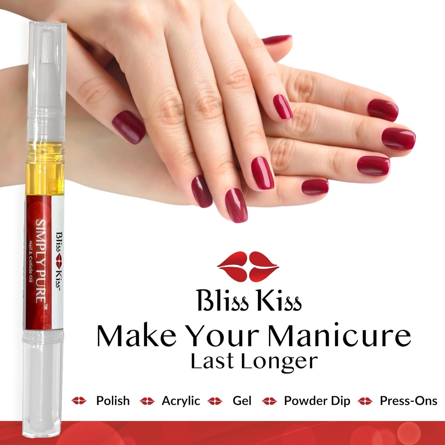 Bliss Kiss | 1 Fragrance Free | Nail Oil Cuticle Pen W/Vitamin E & Jojoba⏤Nail Strengthener Nail Growth Serum for Brittle Peeling Breaking Thin Nails