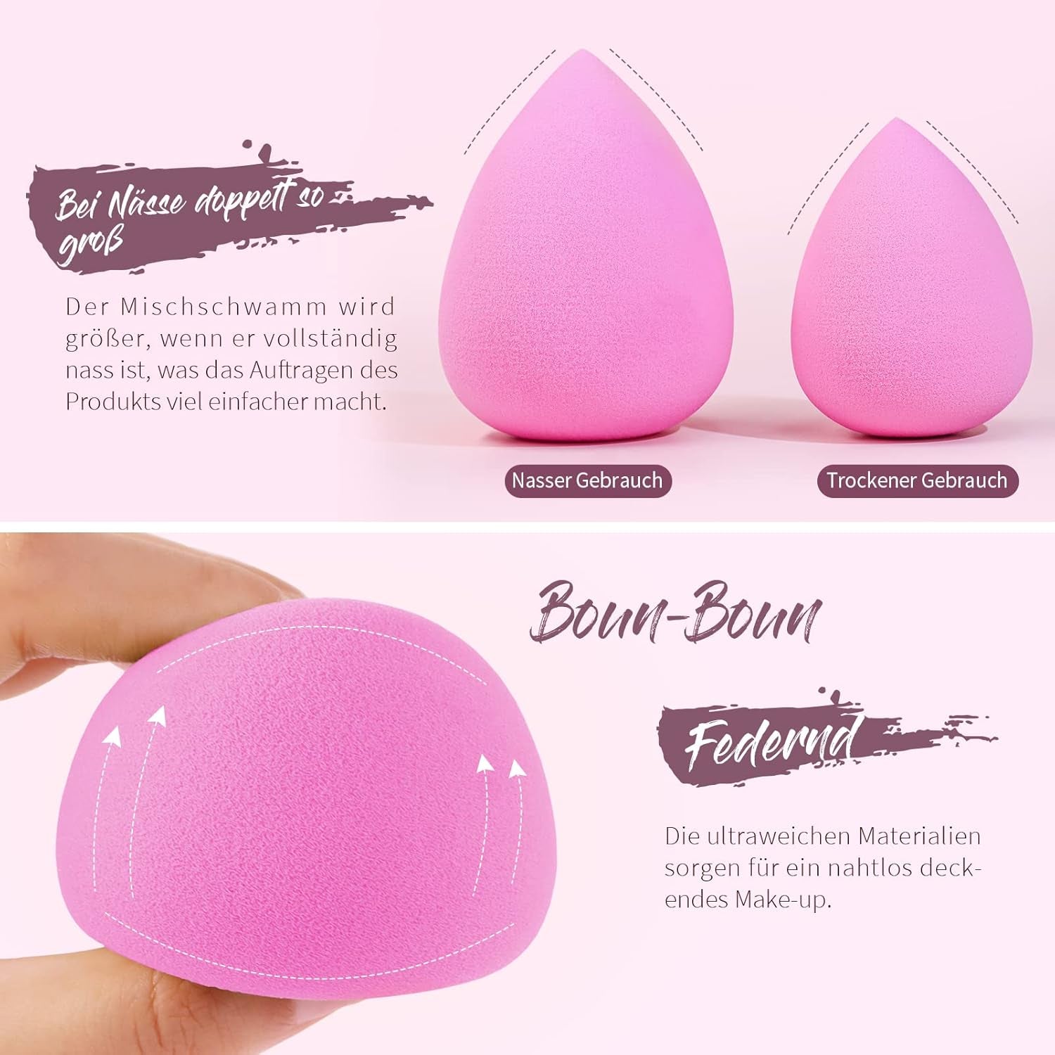 BEAKEY Super Soft Makeup Sponge Set of 6, Makeup Sponges for Foundation, Liquid, Cream and Powder, Pink Beauty Sponge for Blending, 0 Latex Blender, Christmas Stocking Stuffers for Adults