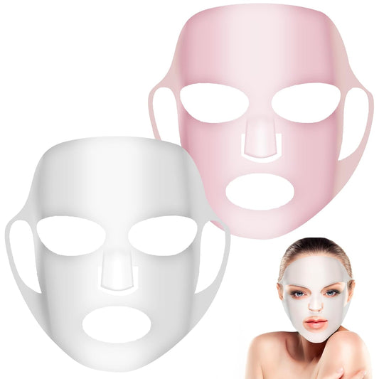 2 Sheets Silicone Face Mask Cover, Reusable Anti-Wrinkle Face Mask Holder Moisturizing 3D Facial Mask Cover Prevent Evaporation Falling Skincare Beauty Spa (Transparent+ Pink)
