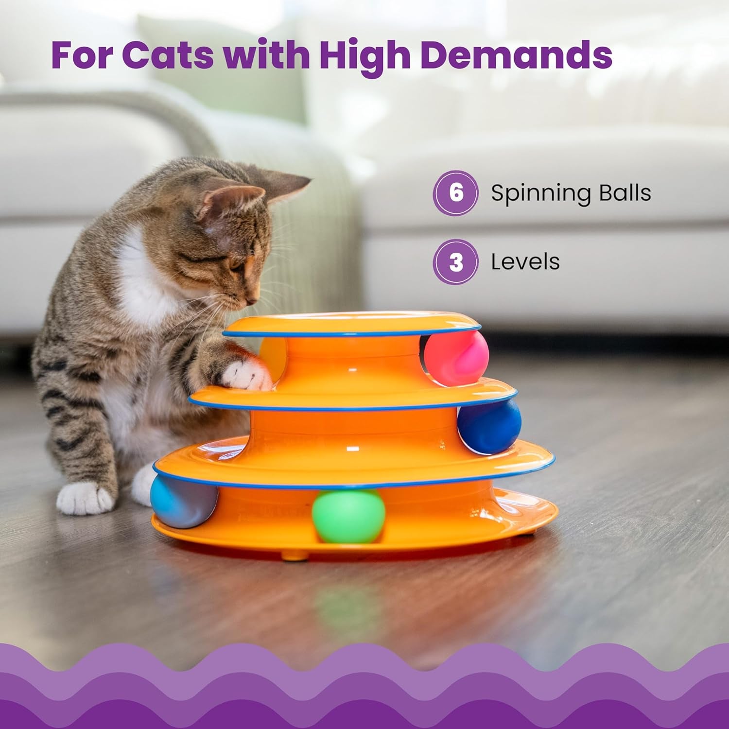 Catstages Tower of Tracks Interactive 3-Tier Cat Track Toy with Spinning Balls, Orange