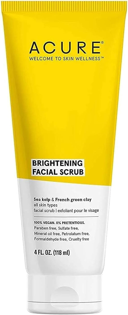 Acure Brightening Facial Scrub for a Youthful, Brighter, Radiant Complexion | with Sea Kelp & French Green Clay, 4 Fl Oz
