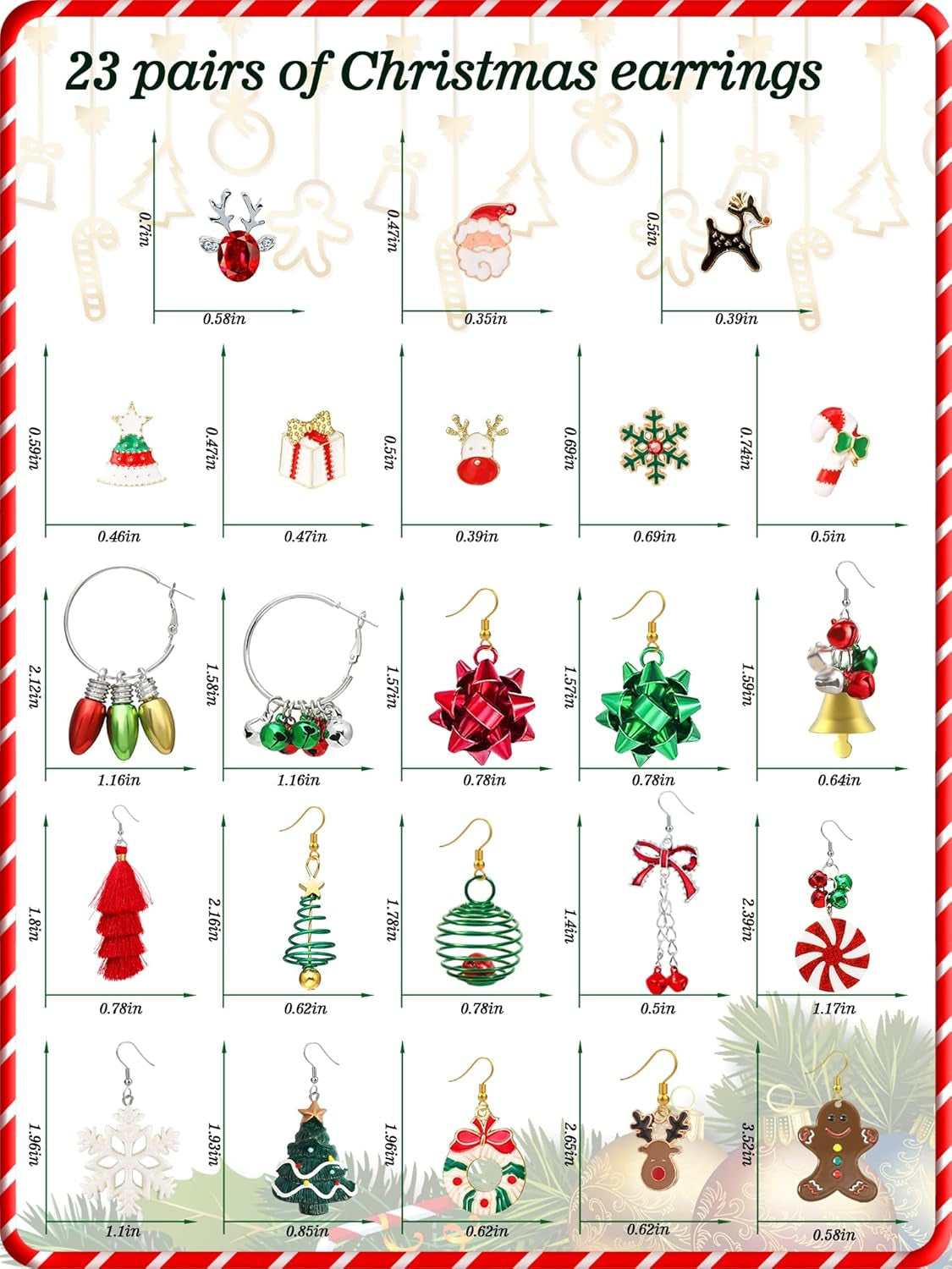 23 Pairs Christmas Earrings for Women Xmas Holiday Dangle Earrings Christmas Stud Tree Snowflake Bow Bells Light Earrings Bulk Cute Christmas Party Jewelry Gifts