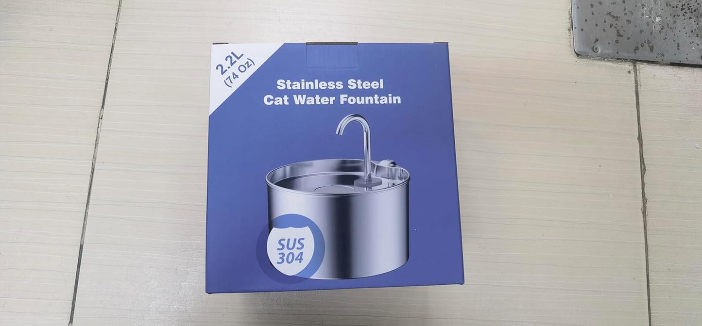 Cat Water Fountain Stainless Steel: 74Oz/2.2L Cat Fountain for Drinking - Pet Water Fountain for Cats inside - Quiet Cat Water Bowl Dispenser - Cat Drinking Fountains - for Cats&Pets& Small Animals