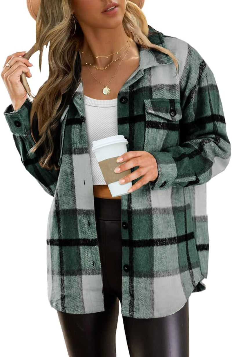 AUTOMET Womens Fall Outfits Fashion Clothes Shackets Flannel Plaid Button down Long Sleeve Shirts Jackets 2024