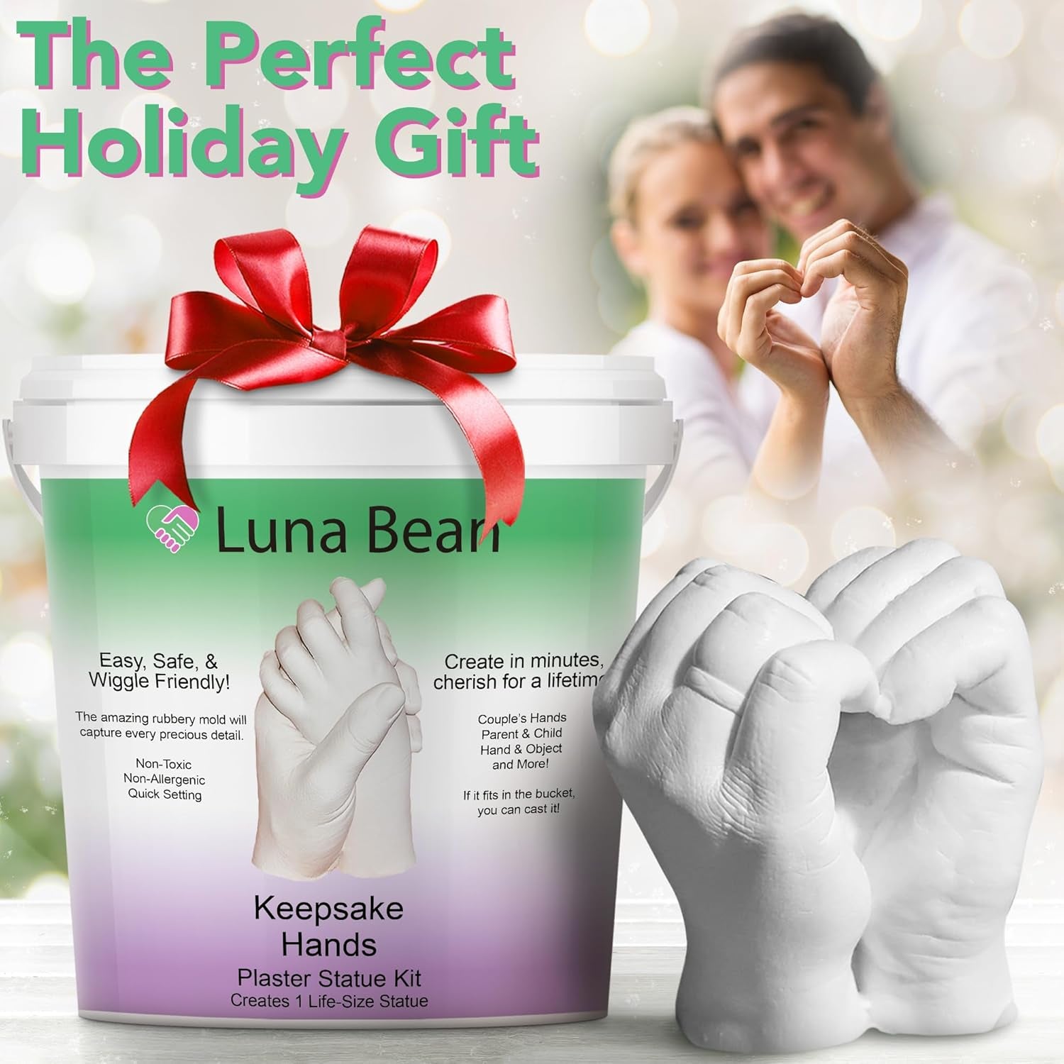 Luna Bean Hand Casting Kit - Couples Gifts Idea, Anniversary for Couple Gift, Mothers Day Gifts, Gifts for Women Men Mom, Hand Molding Kit, Valentines Day, Christmas, White Elephant Gifts for Adults