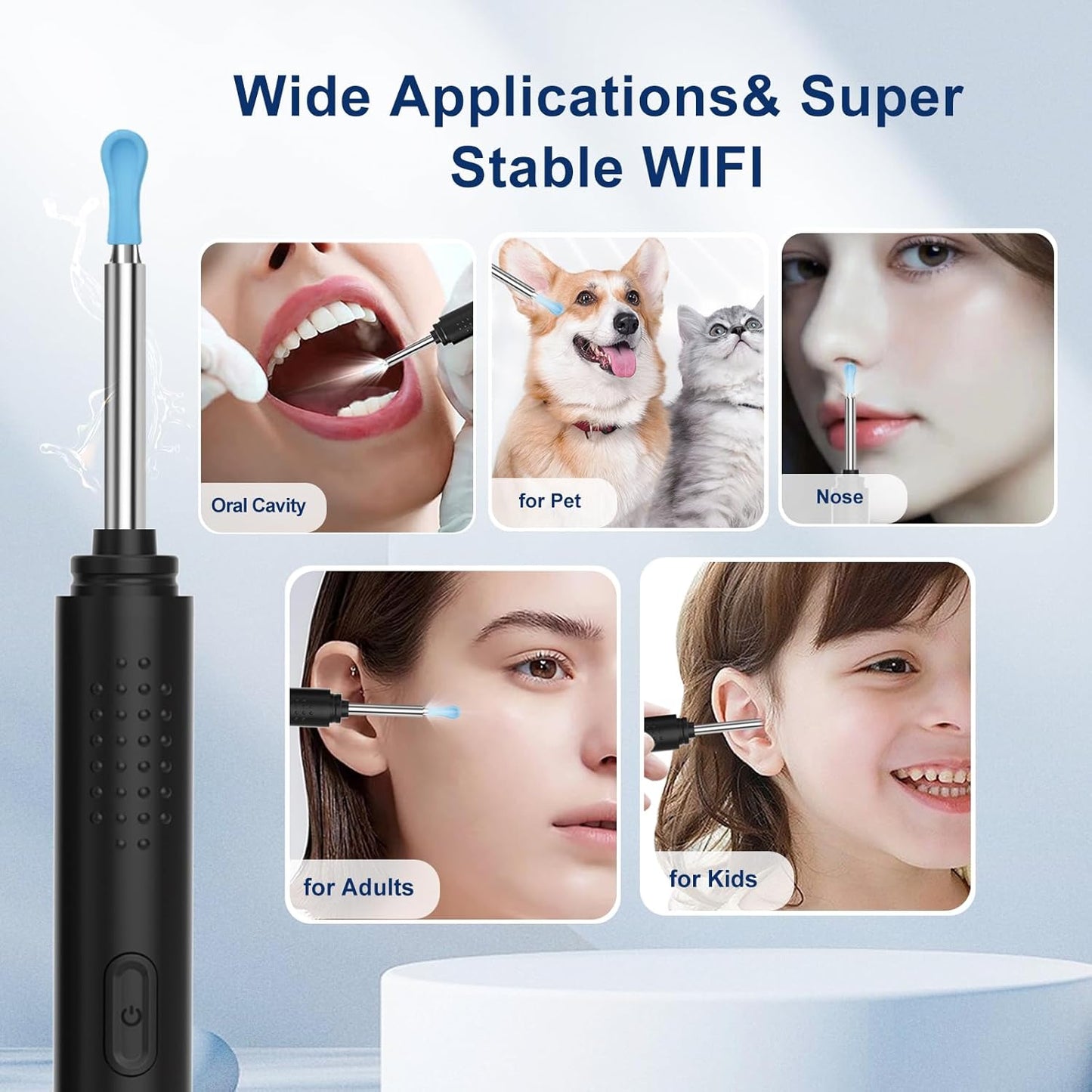 Ear Wax Removal, Ear Cleaner with Camera with 1296P, Earwax Removal Kit with 9 Ear Pick and 8 Traditional Tools, Built-In Wifi IP67 Waterproof, Ear Cleaning Kit for Iphone,Ipad,Android (Black)