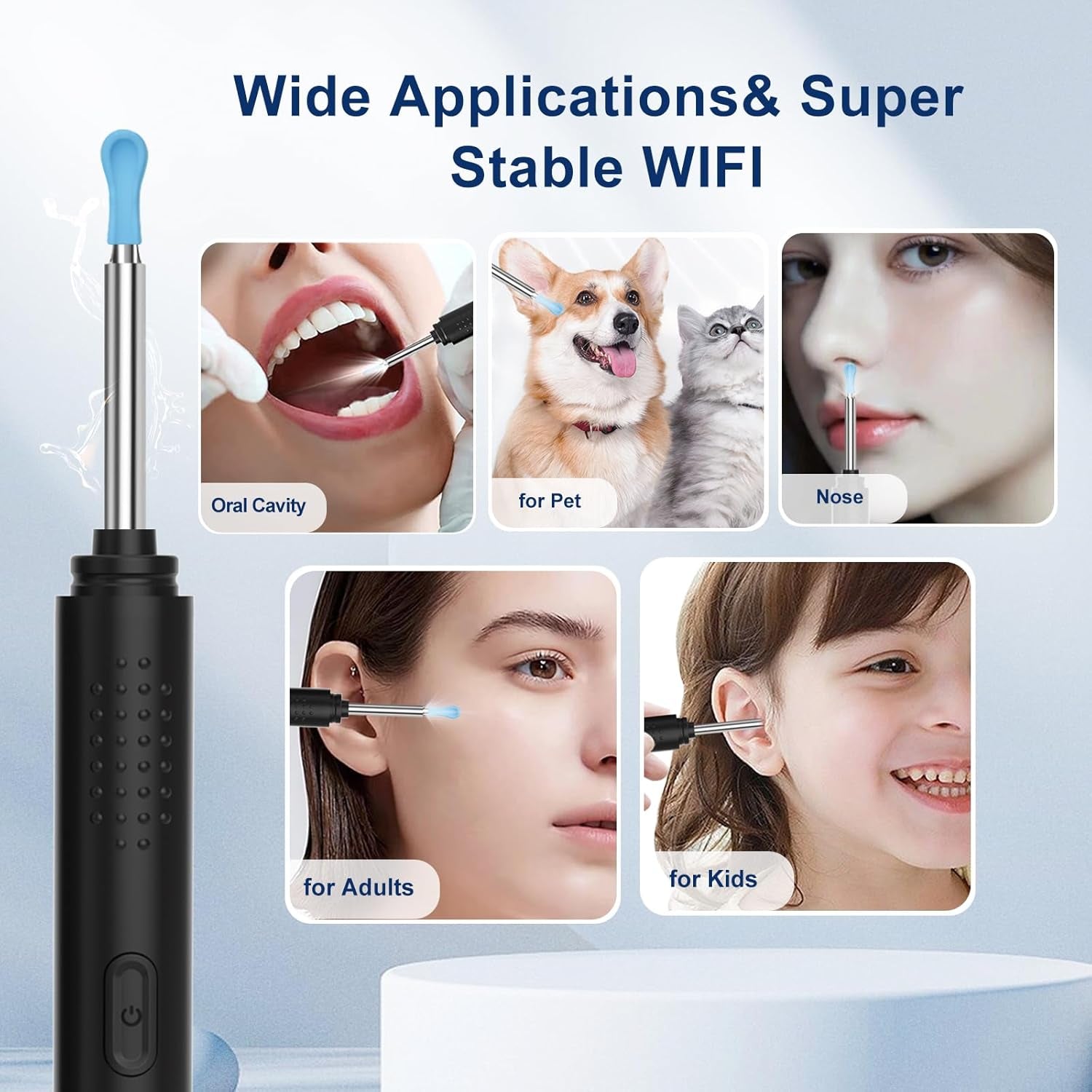 Ear Wax Removal, Ear Cleaner with Camera with 1296P, Earwax Removal Kit with 9 Ear Pick and 8 Traditional Tools, Built-In Wifi IP67 Waterproof, Ear Cleaning Kit for Iphone,Ipad,Android (Black)
