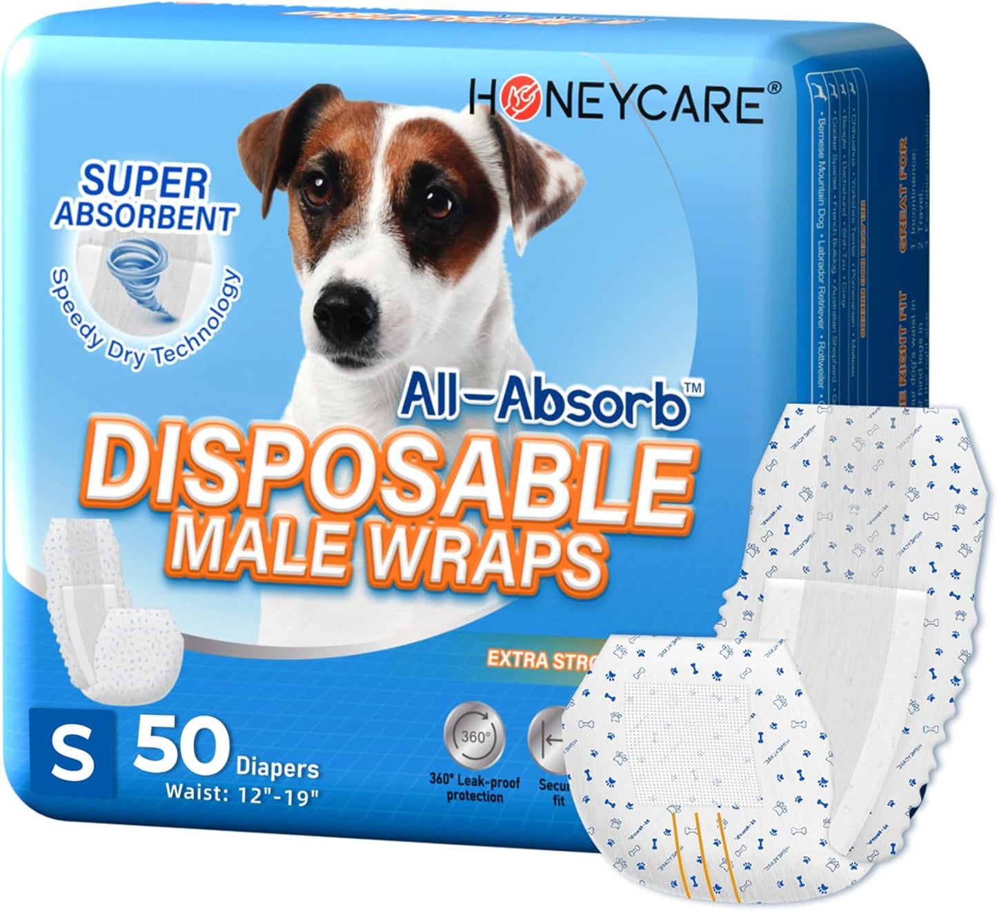 HONEY CARE All-Absorb A26 Male Dog Wrap, 50 Count, Small